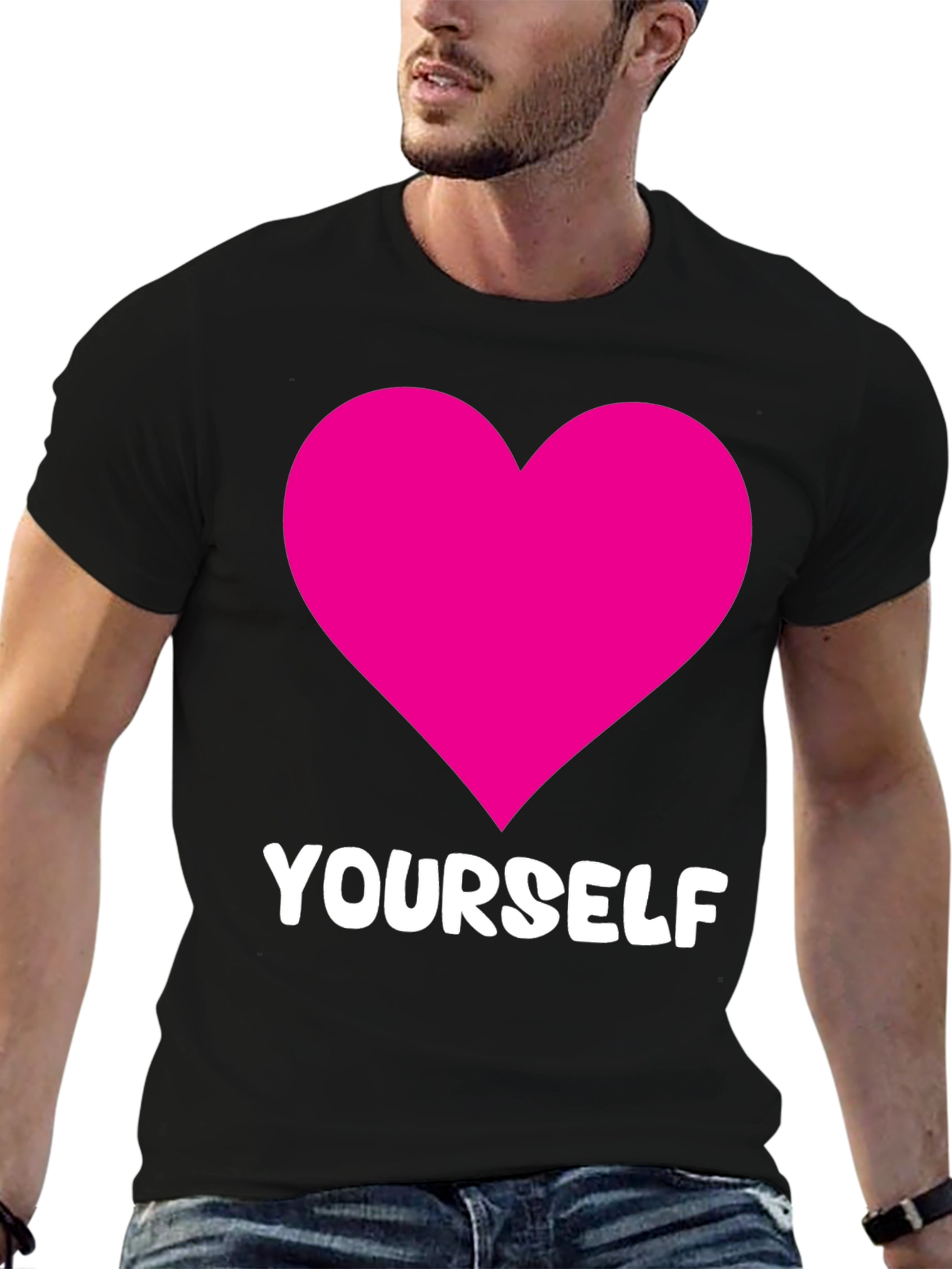Black Love Yourself T-Shirt - Black with Pink Heart view 6