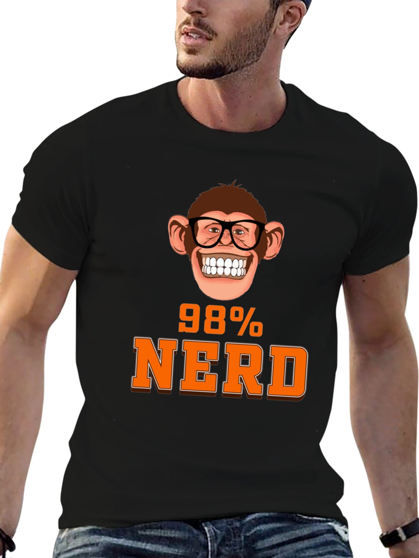 Black 98% Nerd Monkey Graphic T-Shirt - Unique Geeky Design view 6