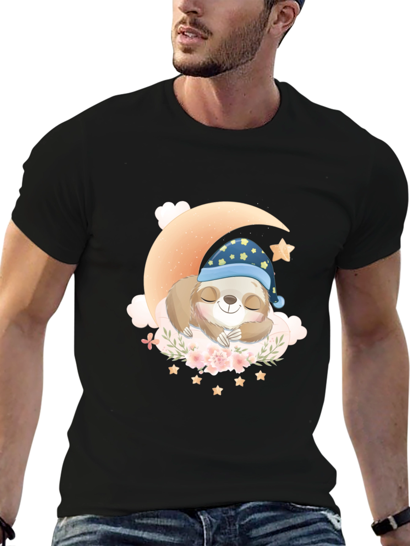 Sloth Sleeping on Moon T-Shirt - Cute Graphic Tee - 6