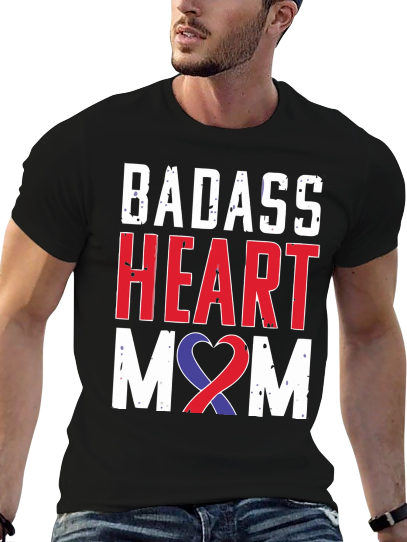 Black Badass Heart Mom Graphic Tee - Awareness Ribbon view 6