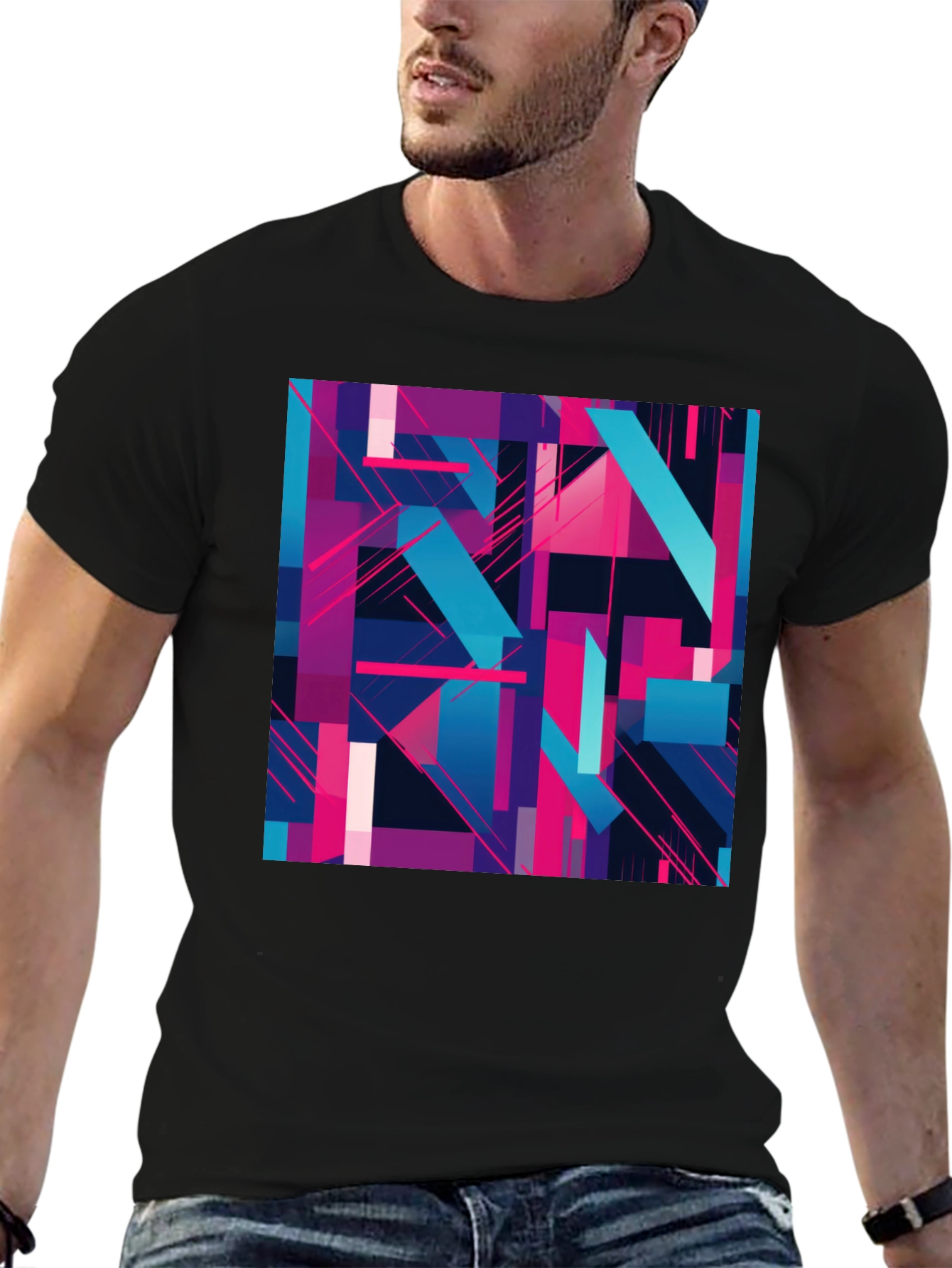 Black Abstract Geometric T-Shirt - Modern Art Tee view 6