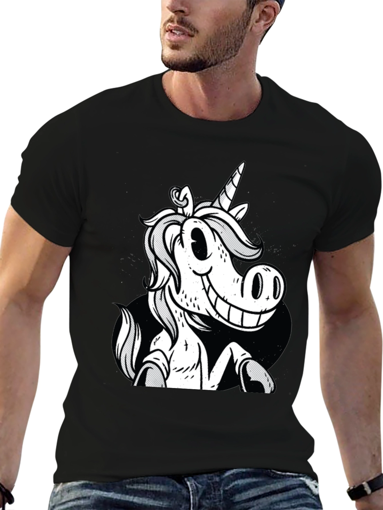 Black Unicorn Cartoon Graphic T-Shirt view 6