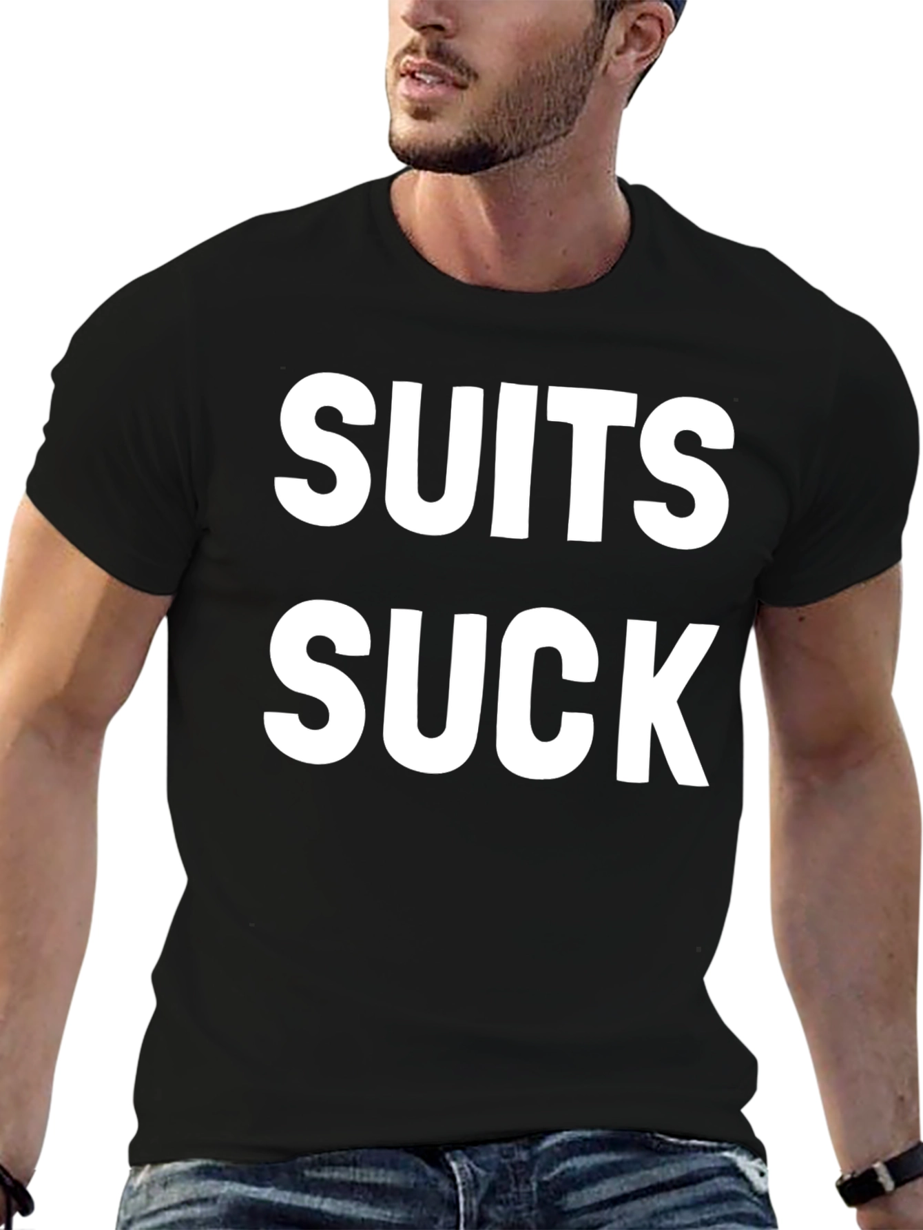 Black Suits Suck Graphic Tee - Bold Statement Shirt view 6