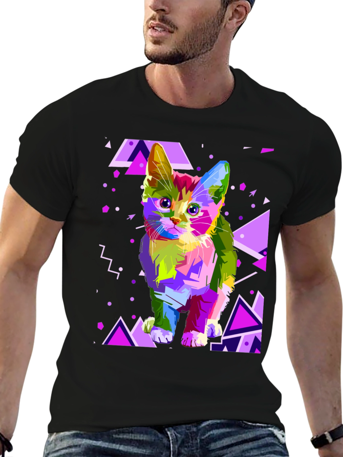 Black Abstract Cat Graphic T-Shirt view 6