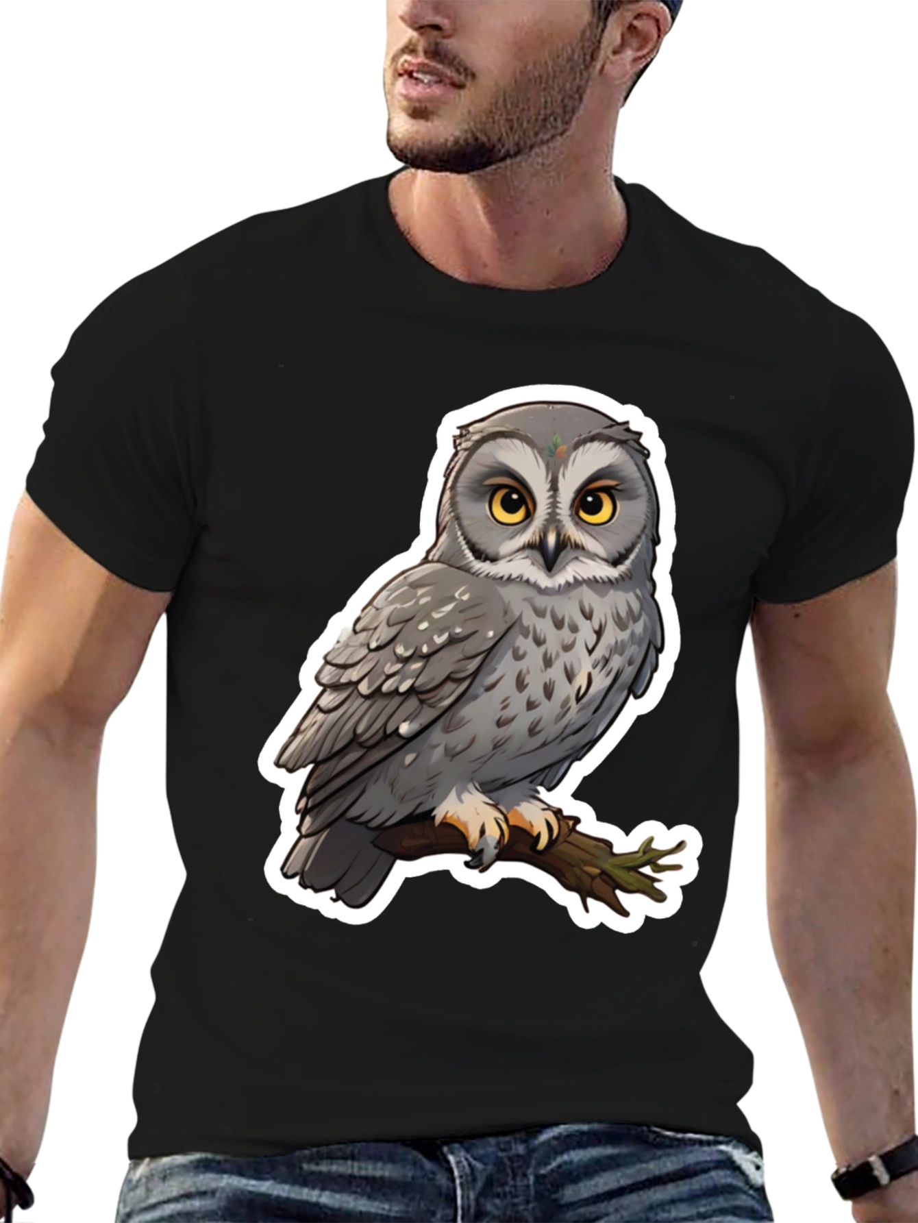 Black Owl Graphic Print Black T-Shirt view 6