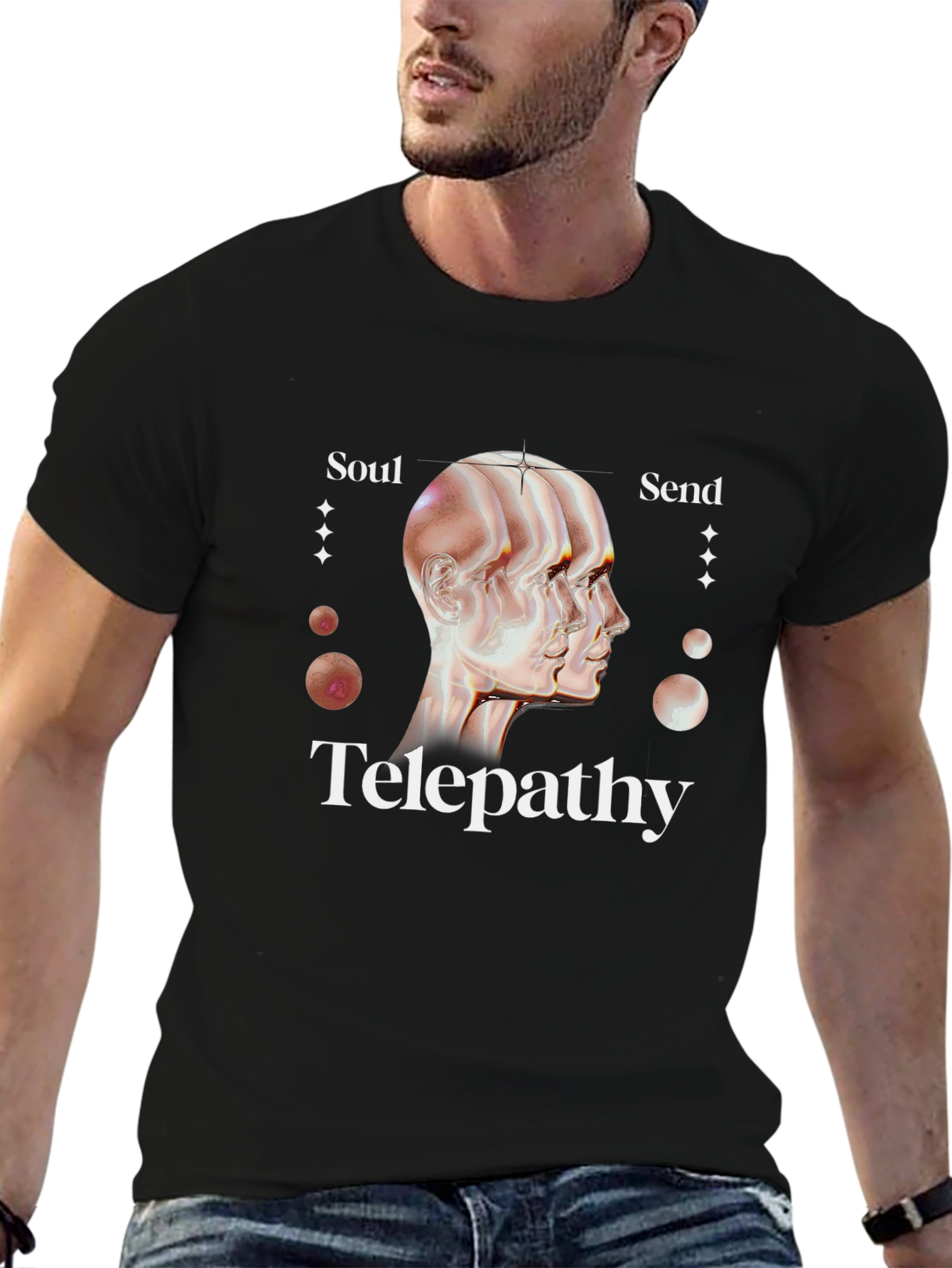 Black Telepathy Soul Send Graphic Black T-Shirt view 6