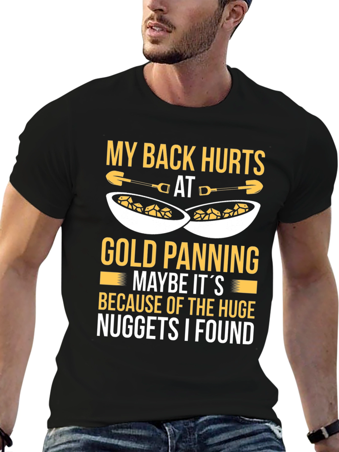 Black Funny Gold Panning T-Shirt - My Back Hurts view 6