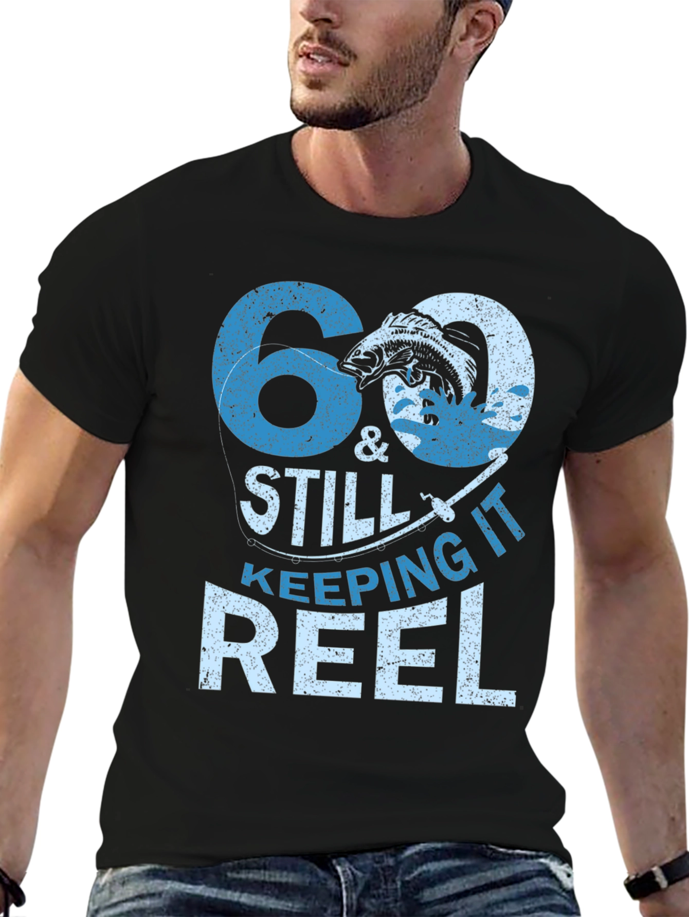 Black 60 & Still Keeping It Reel Fishing T-Shirt view 6