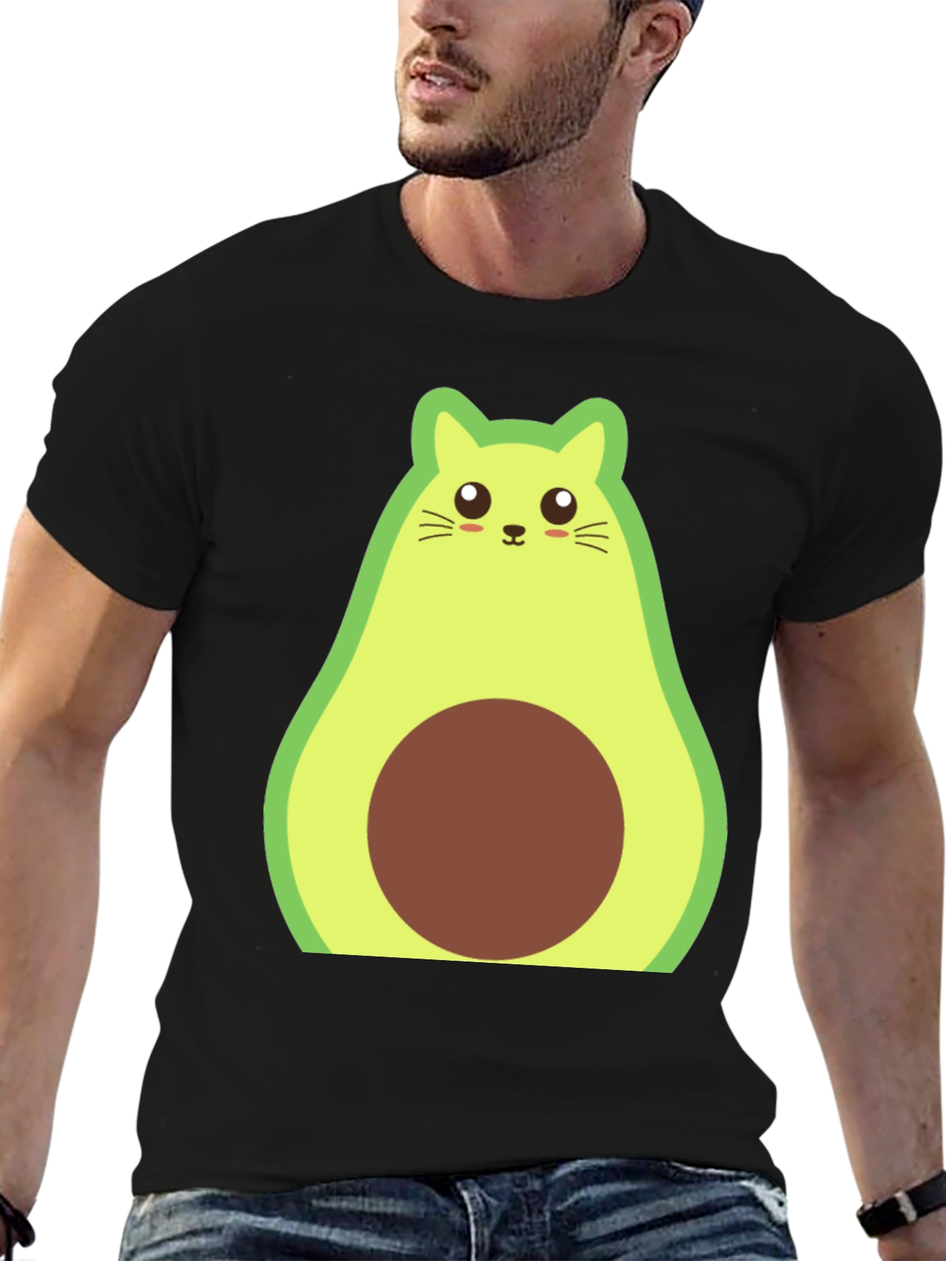 Black Avocado Cat Graphic Tee - Men's Black T-Shirt view 6