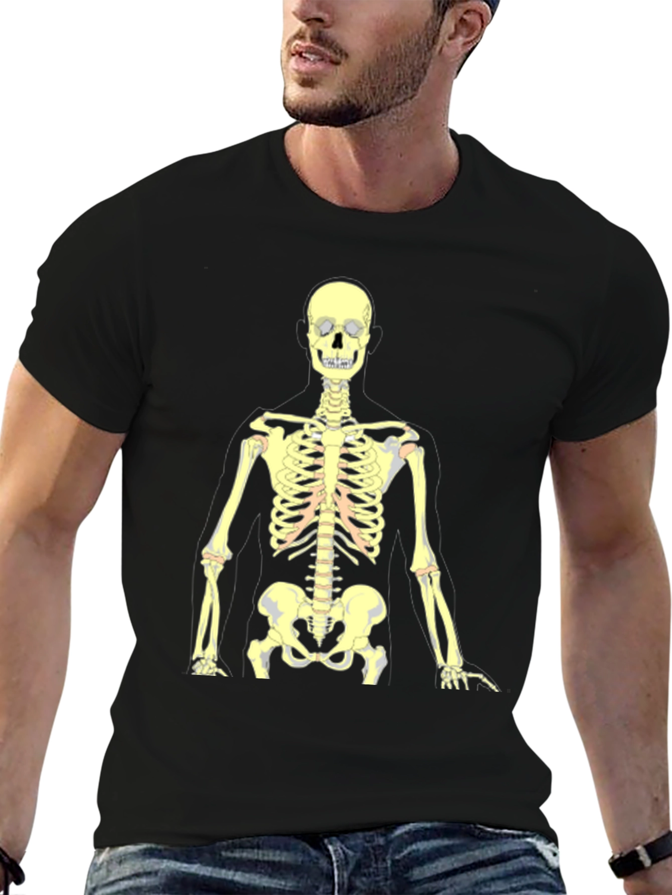 Black Skeleton Graphic Tee - Black Cotton Halloween Shirt view 6