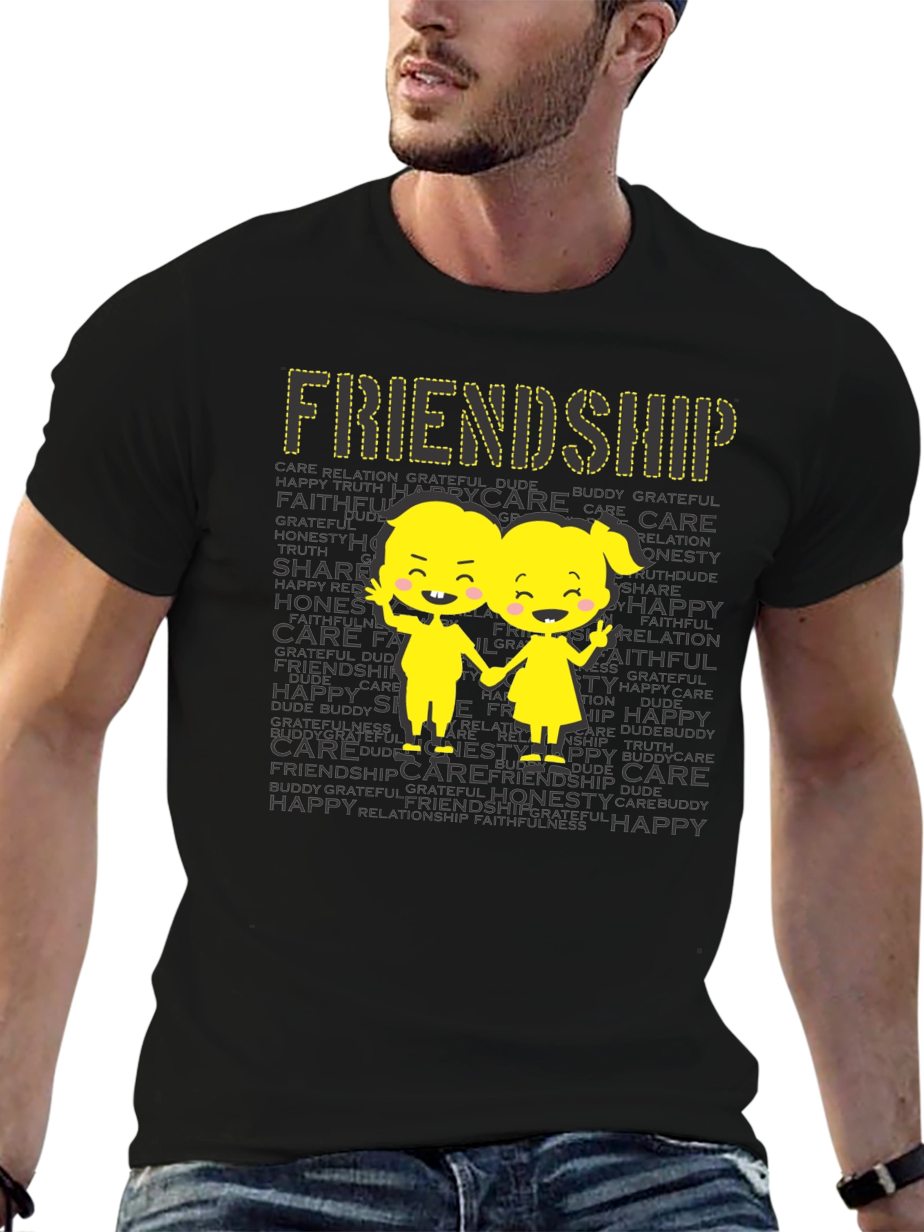 Black Friendship Graphic Print T-Shirt view 6
