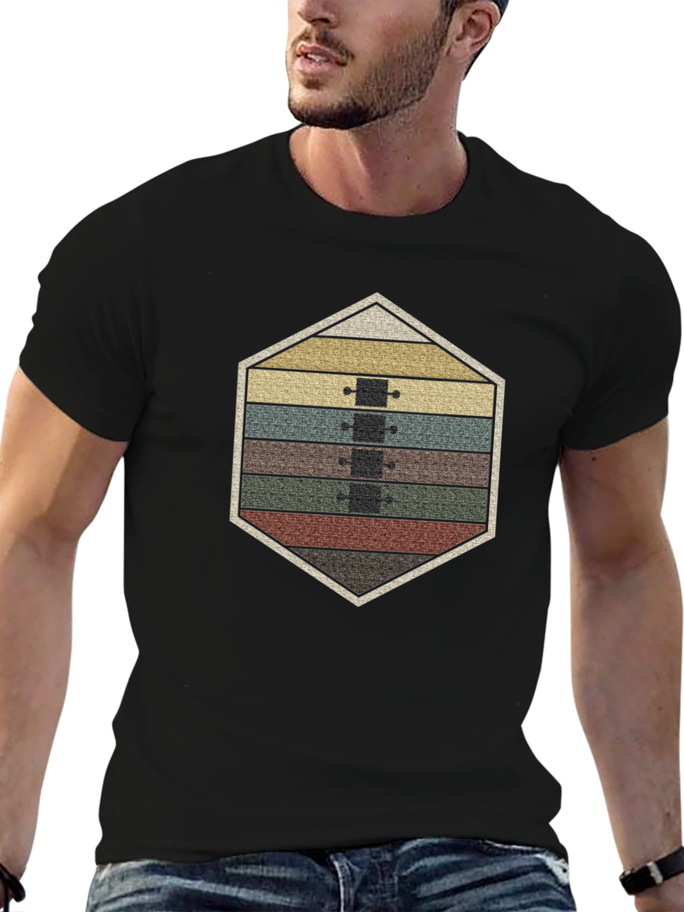 Black Retro Skateboard Stack T-Shirt view 6