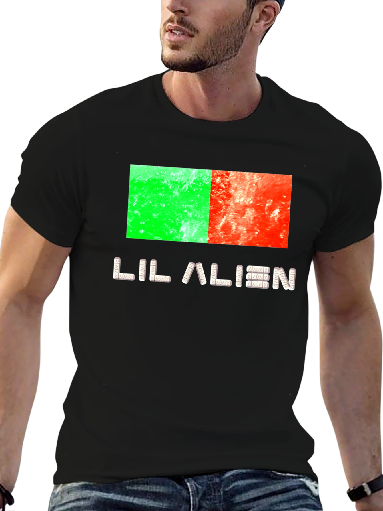 Black Lil Alien Graphic Tee - Black Cotton Blend Shirt view 6
