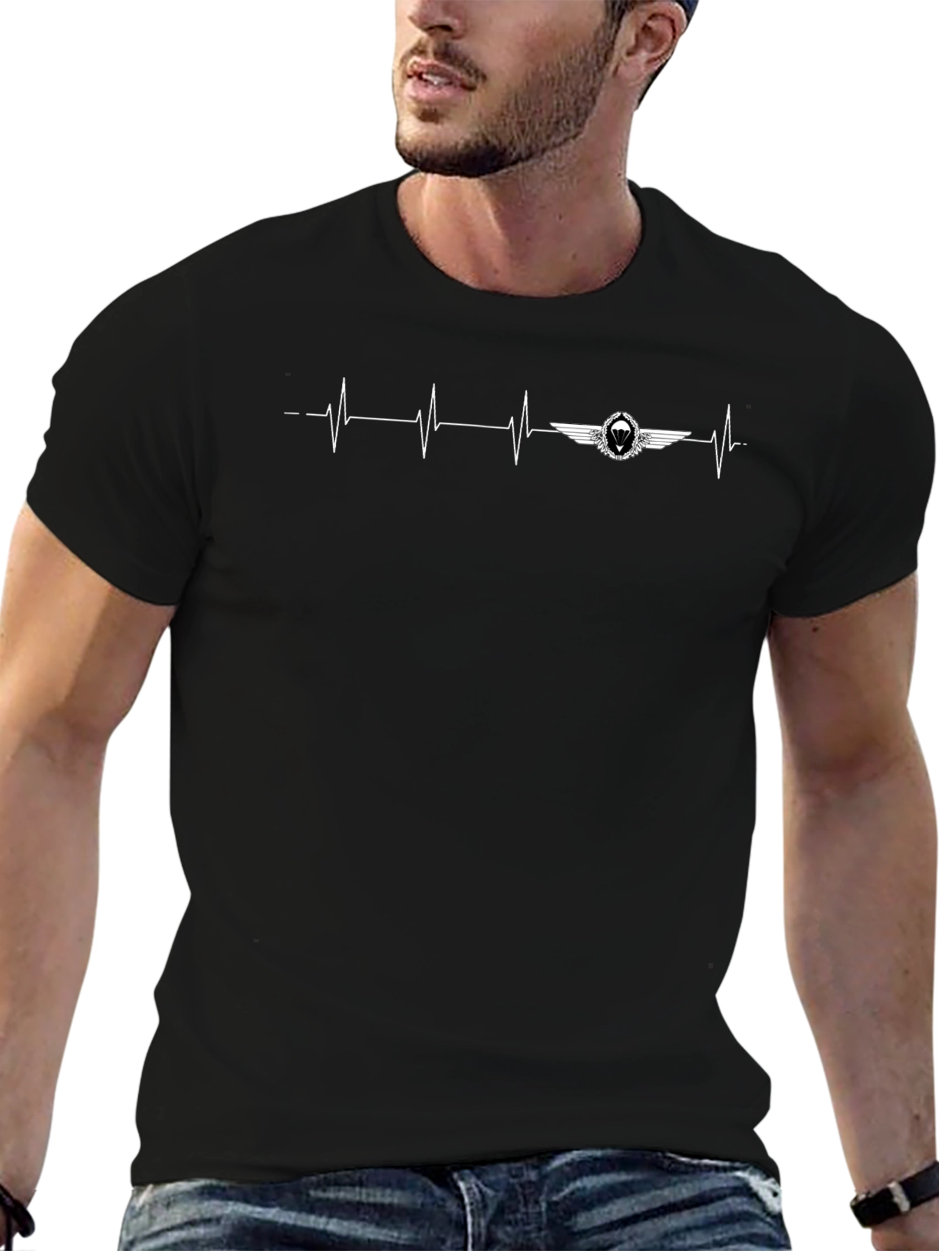 Black Pilot Heartbeat T-Shirt - Aviation Enthusiast Tee view 6