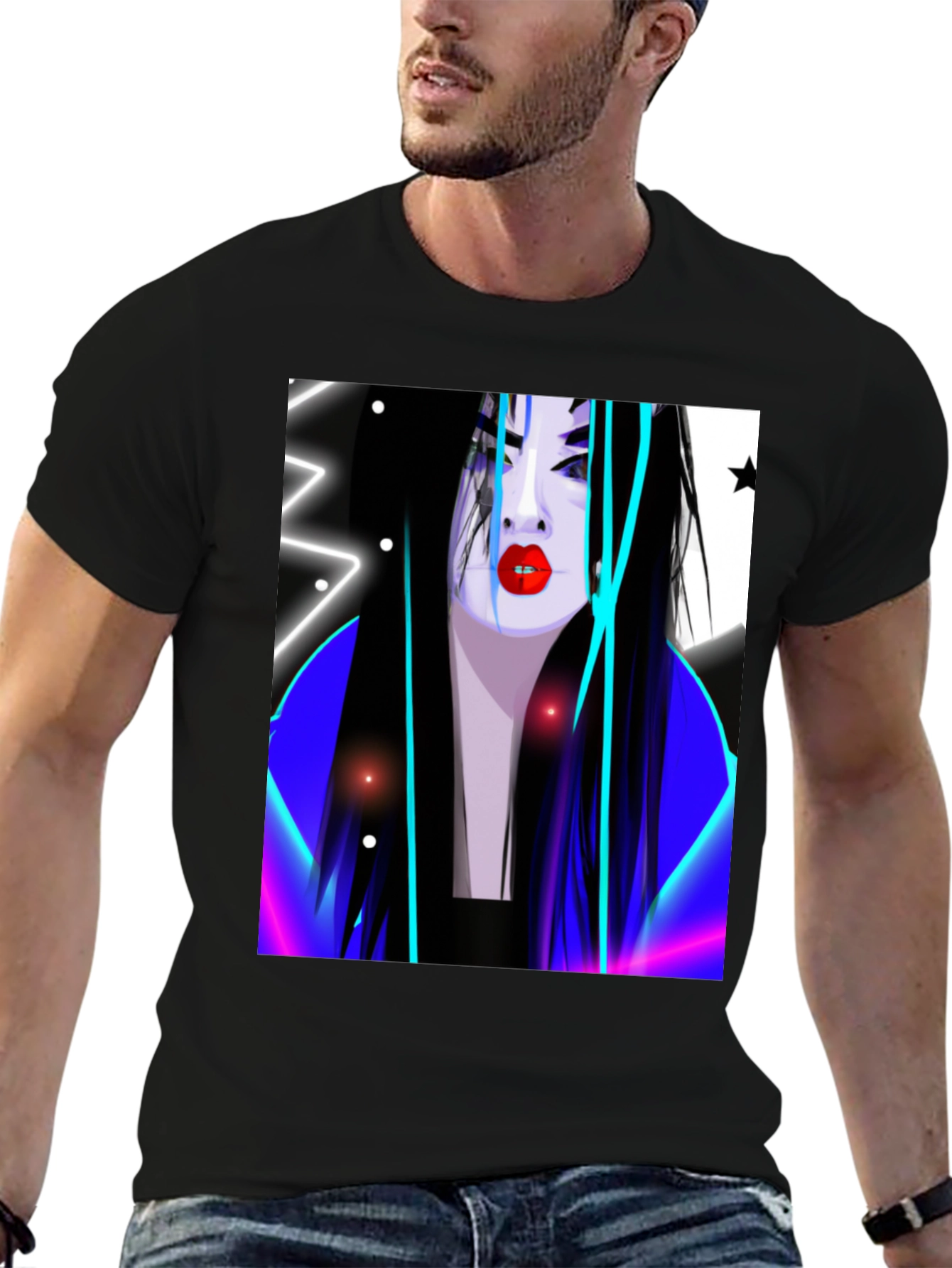 Black Neon Geisha Graphic T-Shirt - Stylish Urban Wear view 6