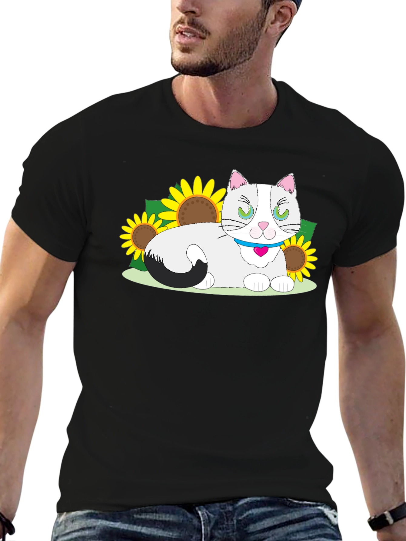 Black Cat & Sunflower Graphic T-Shirt view 6