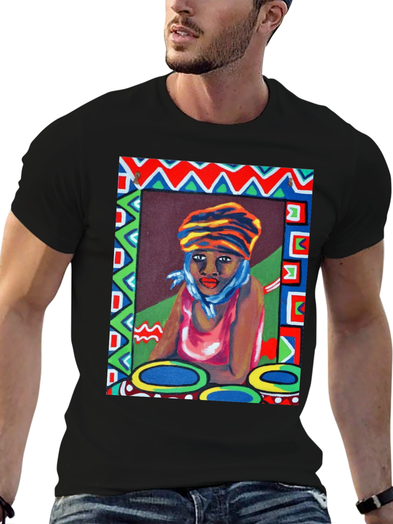 Black Artistic Woman Portrait Graphic T-Shirt view 6