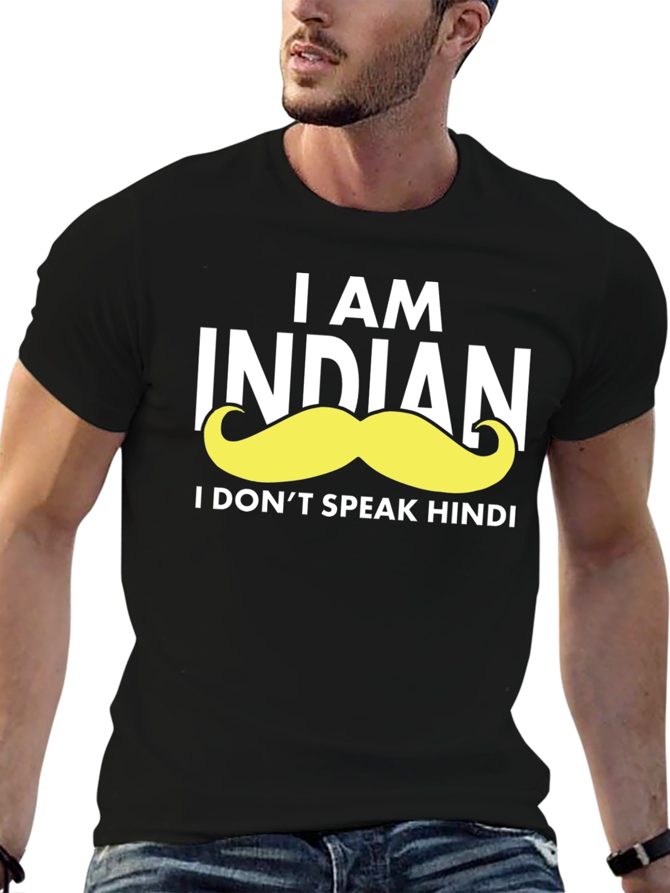 Black Funny Indian Moustache Graphic T-Shirt view 6