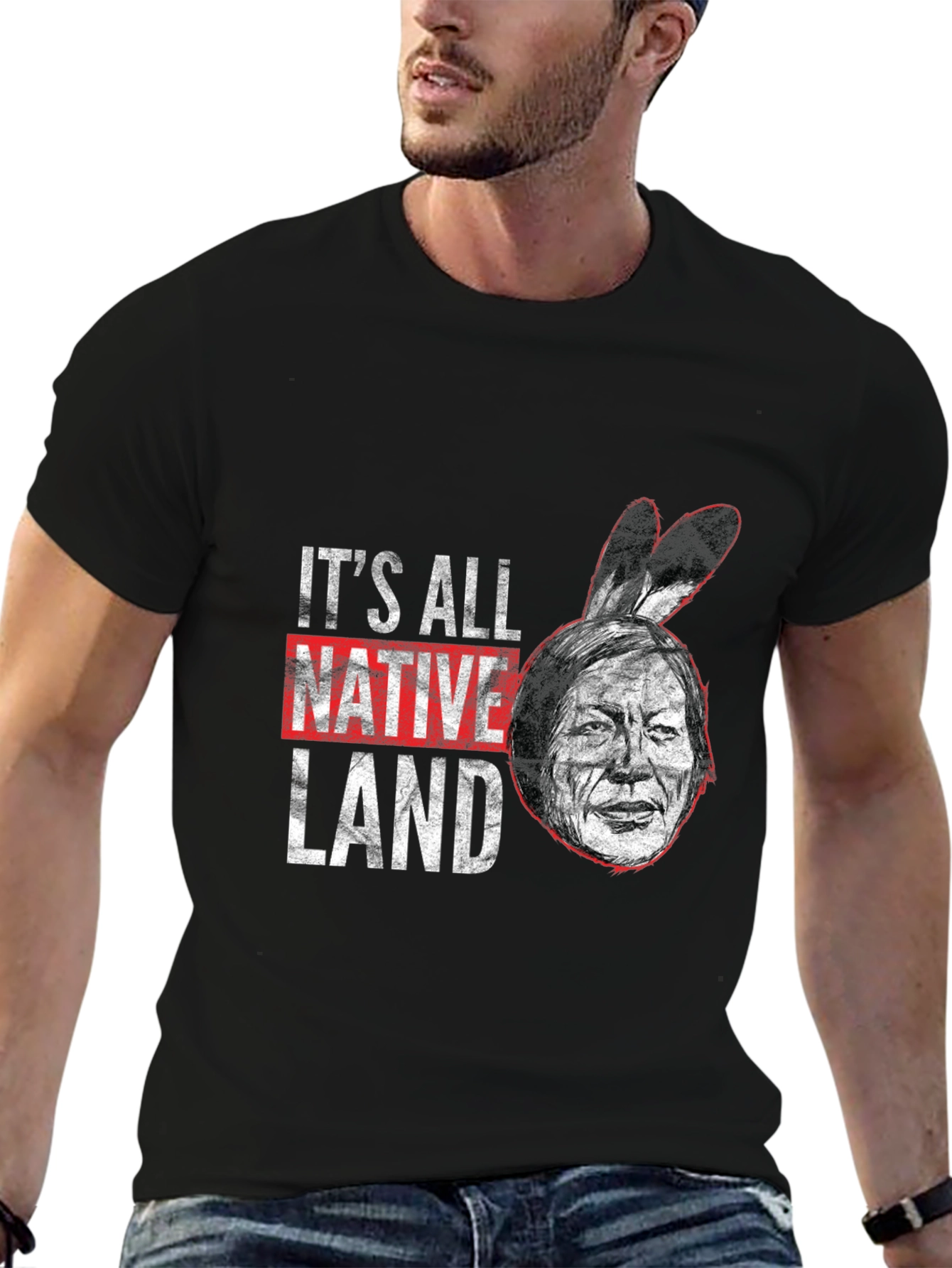 Black It's All Native Land T-Shirt view 6