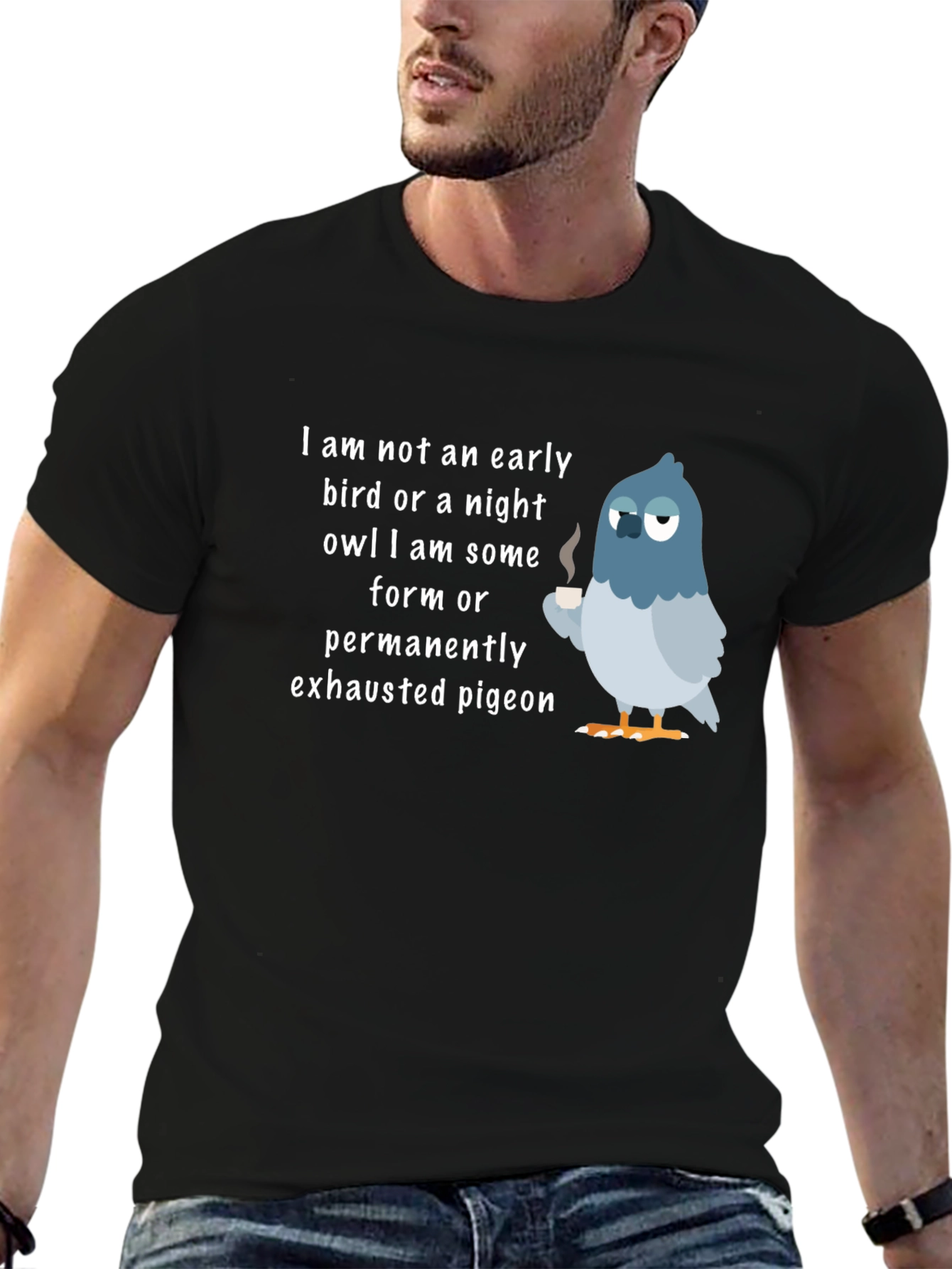 Black Exhausted Pigeon T-Shirt - Funny Bird Lover Tee view 6