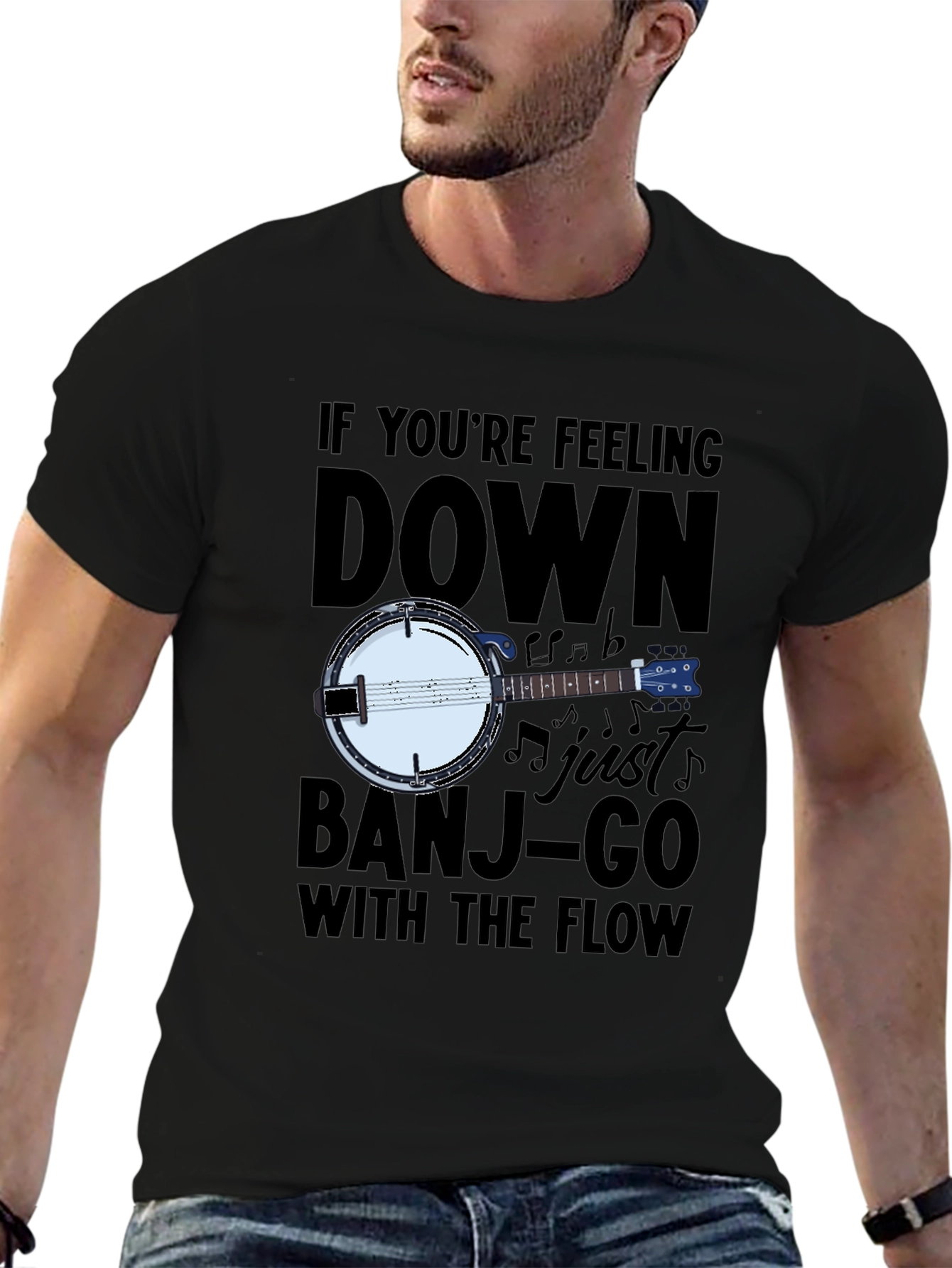 Black Banjo Music T-Shirt - "Banjo-Go With The Flow" view 6