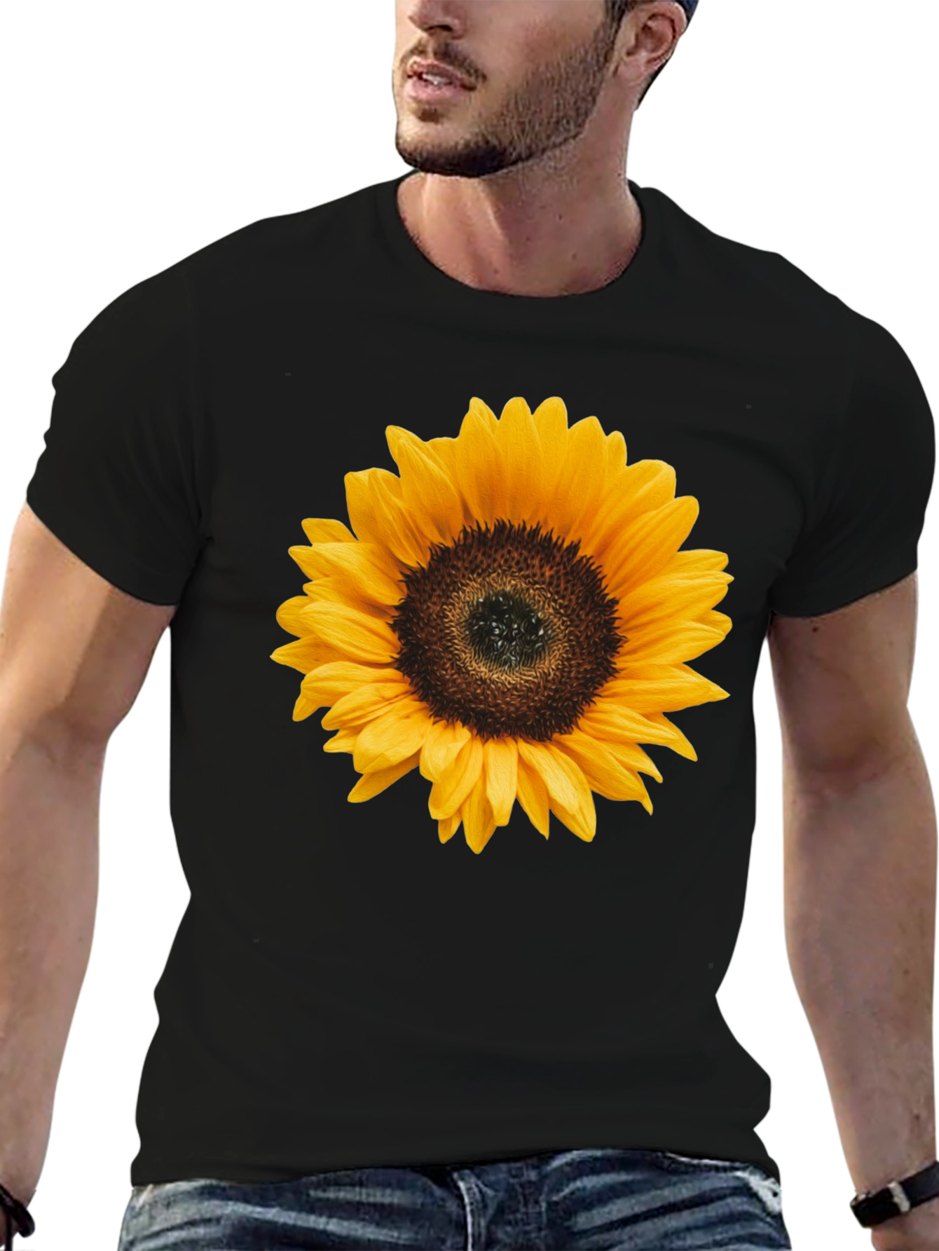 Black Sunflower Graphic Tee - Black Cotton T-Shirt view 6