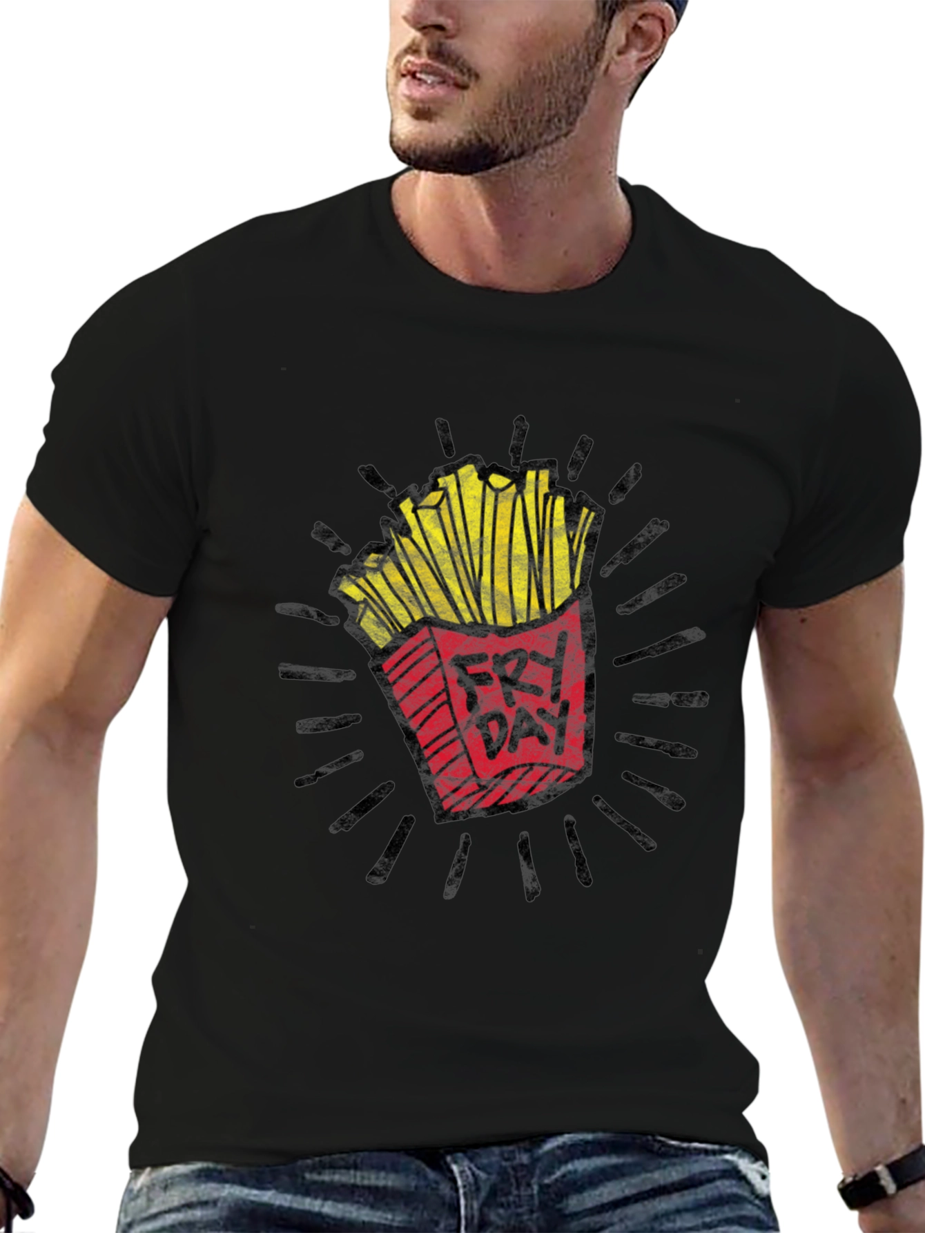 Black Fry Day Graphic T-Shirt - Unisex Crew Neck Tee view 6