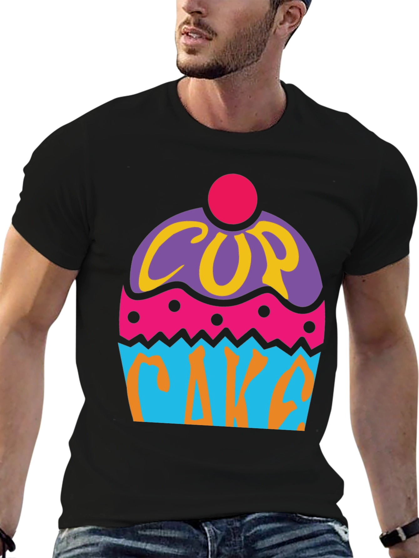 Black Fun Cupcake Graphic Tee - Black Cotton T-Shirt view 6