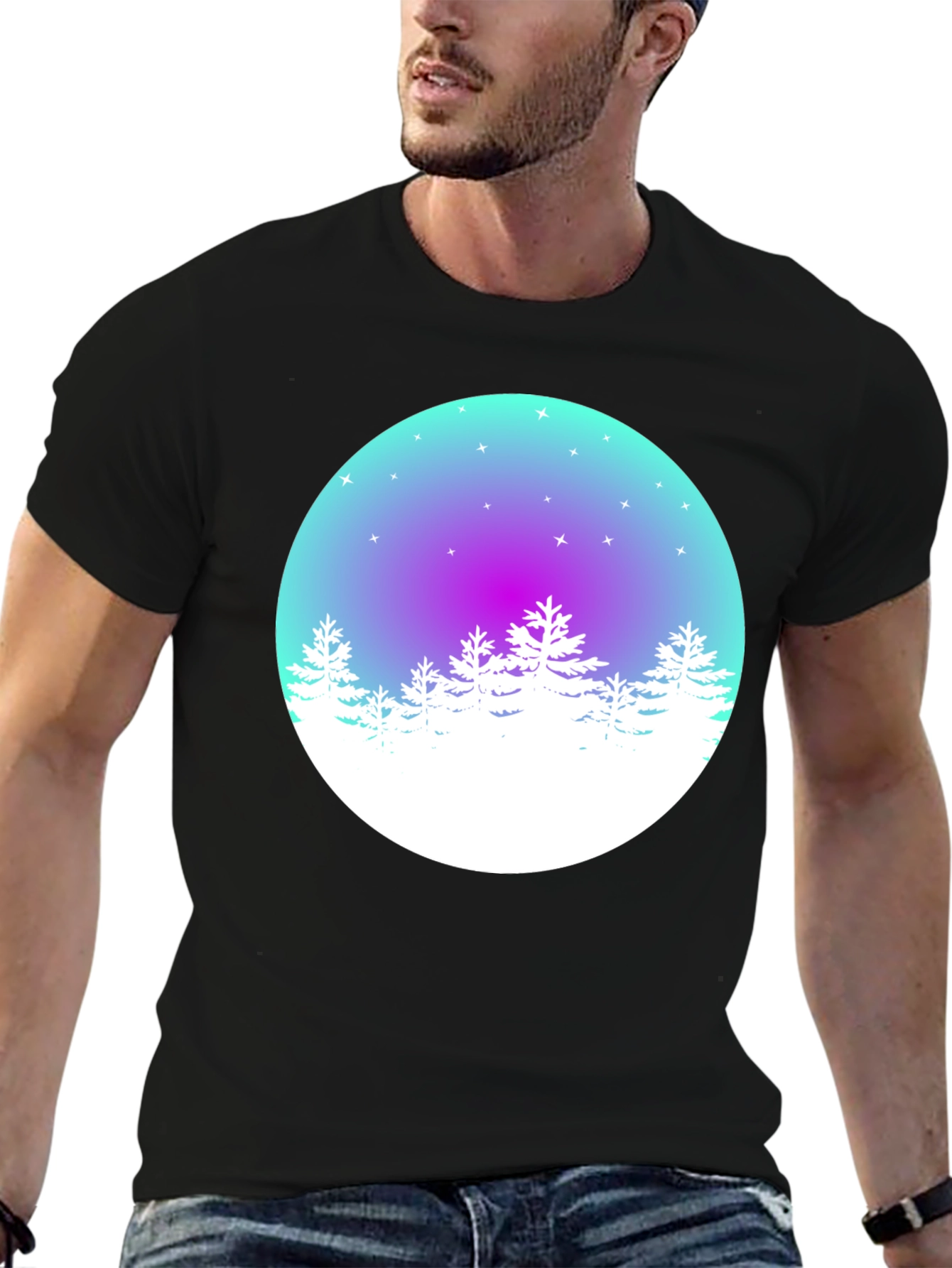 Black Winter Forest Graphic Tee - Men's Black T-Shirt view 6