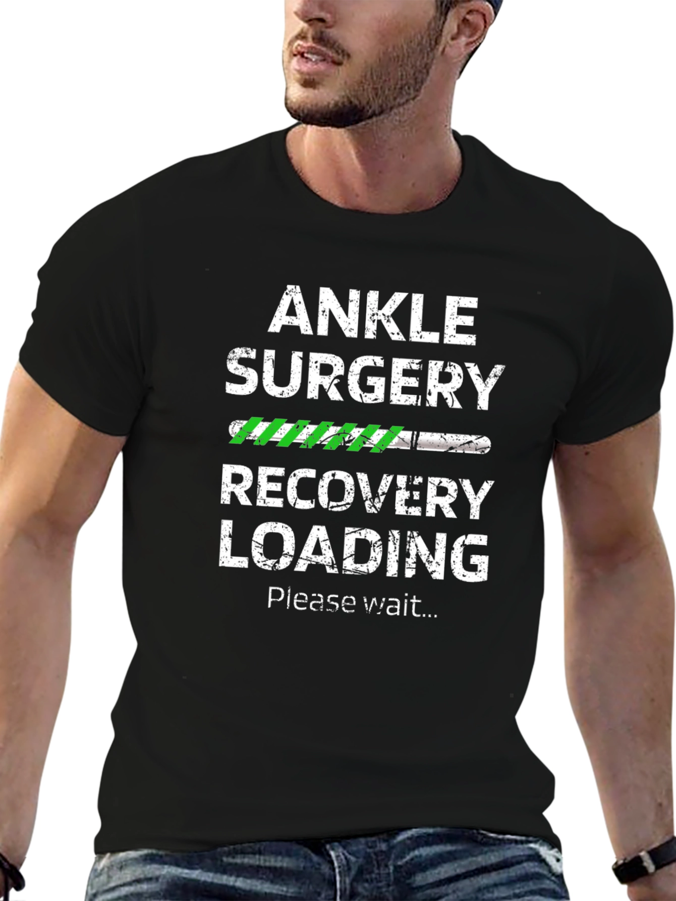 Black Ankle Surgery Recovery Loading Funny T-Shirt view 6