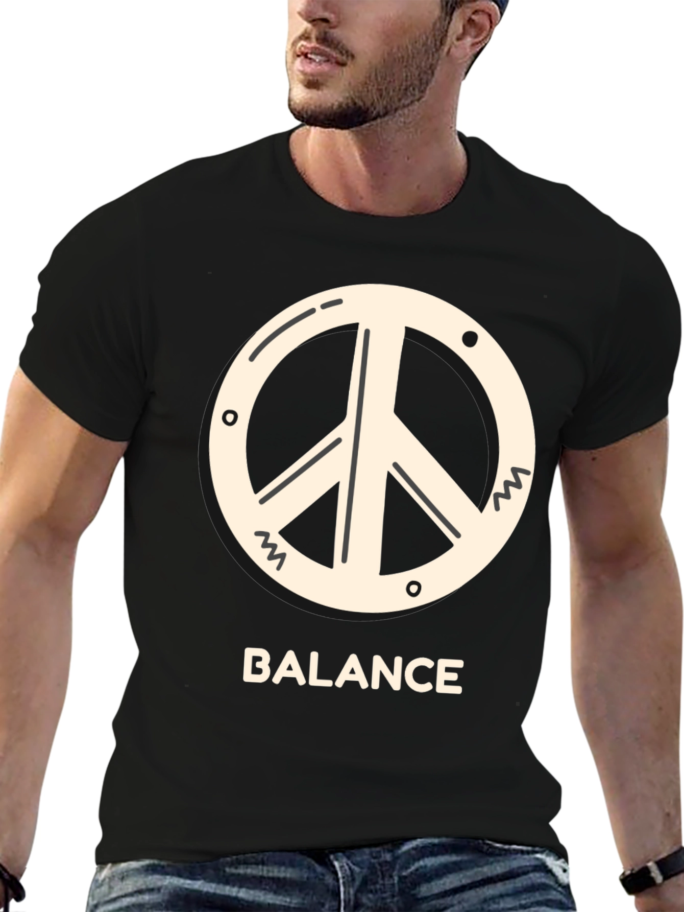 Black Balance Peace Sign Tee - Black Cotton T-Shirt view 6