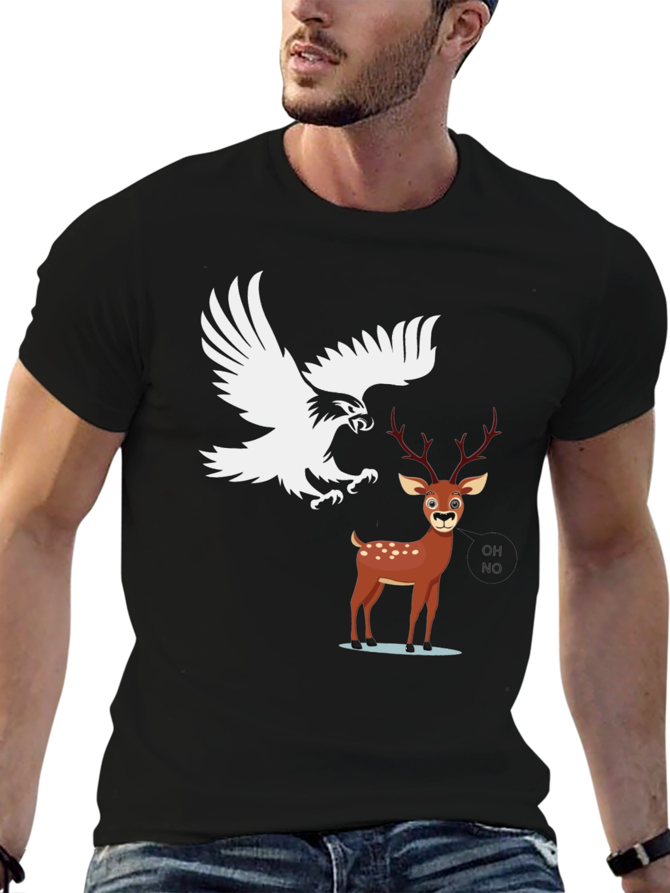 Black Eagle vs Deer Graphic Tee - Black Cotton Blend view 6