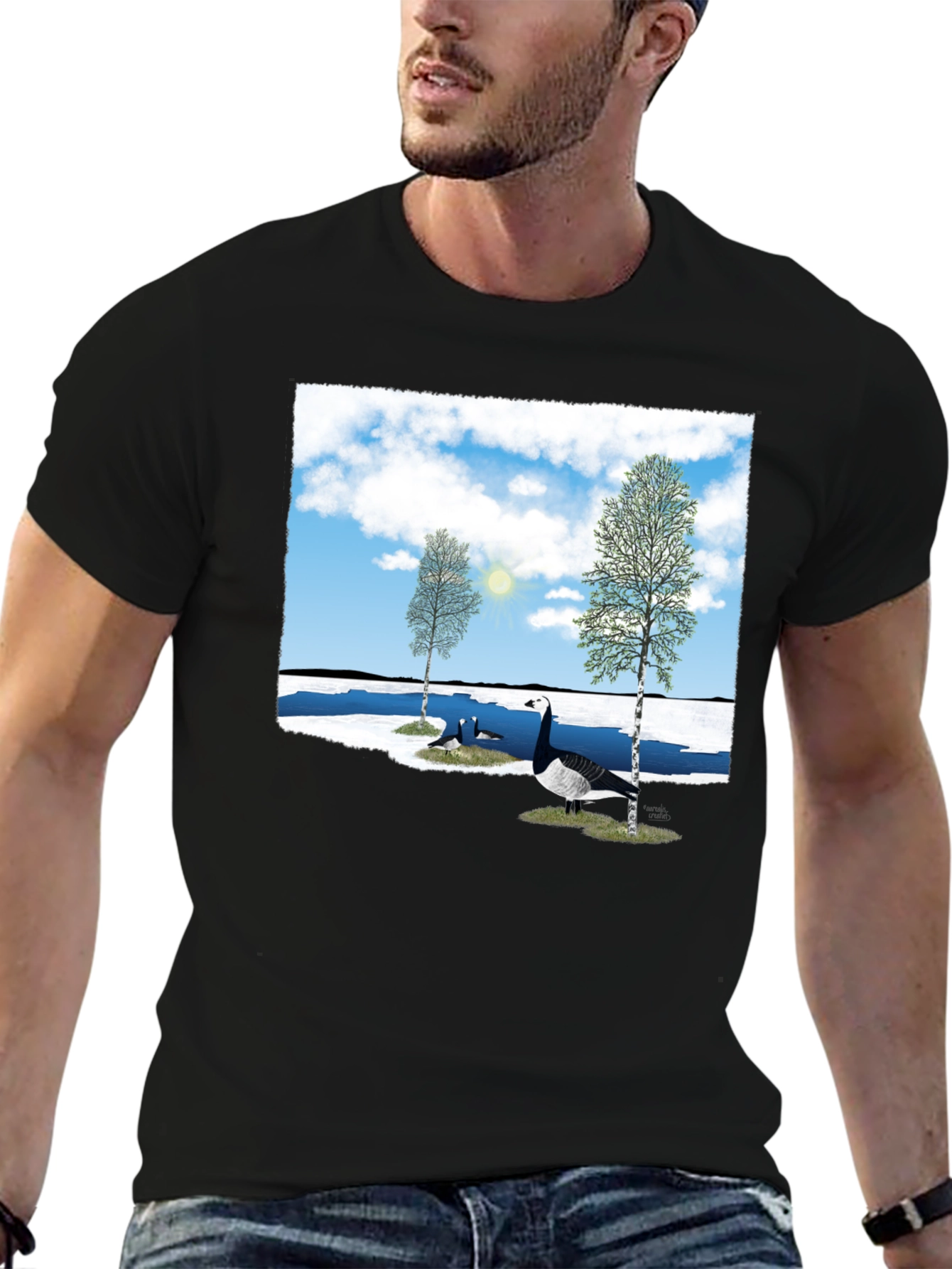 Black Goose Lake T-Shirt - Nature Graphic Tee view 6