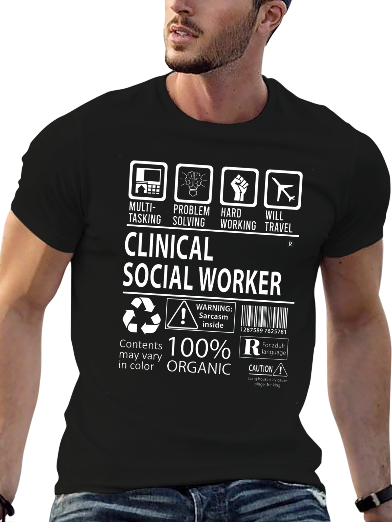 Black Clinical Social Worker Humor T-Shirt - Multi-Tasking Organic view 6