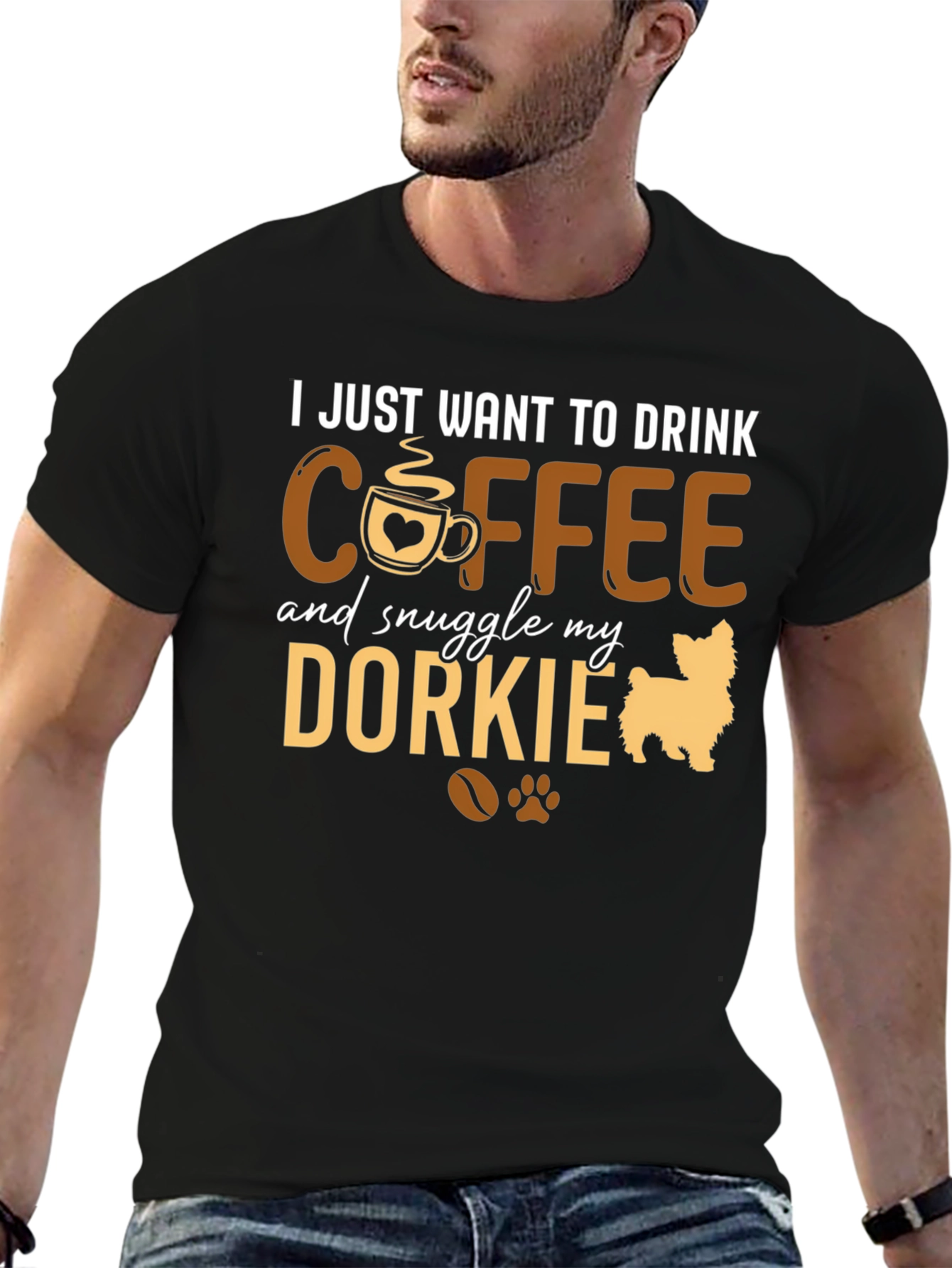 Black Coffee & Dorkie Dog Lover T-Shirt view 6