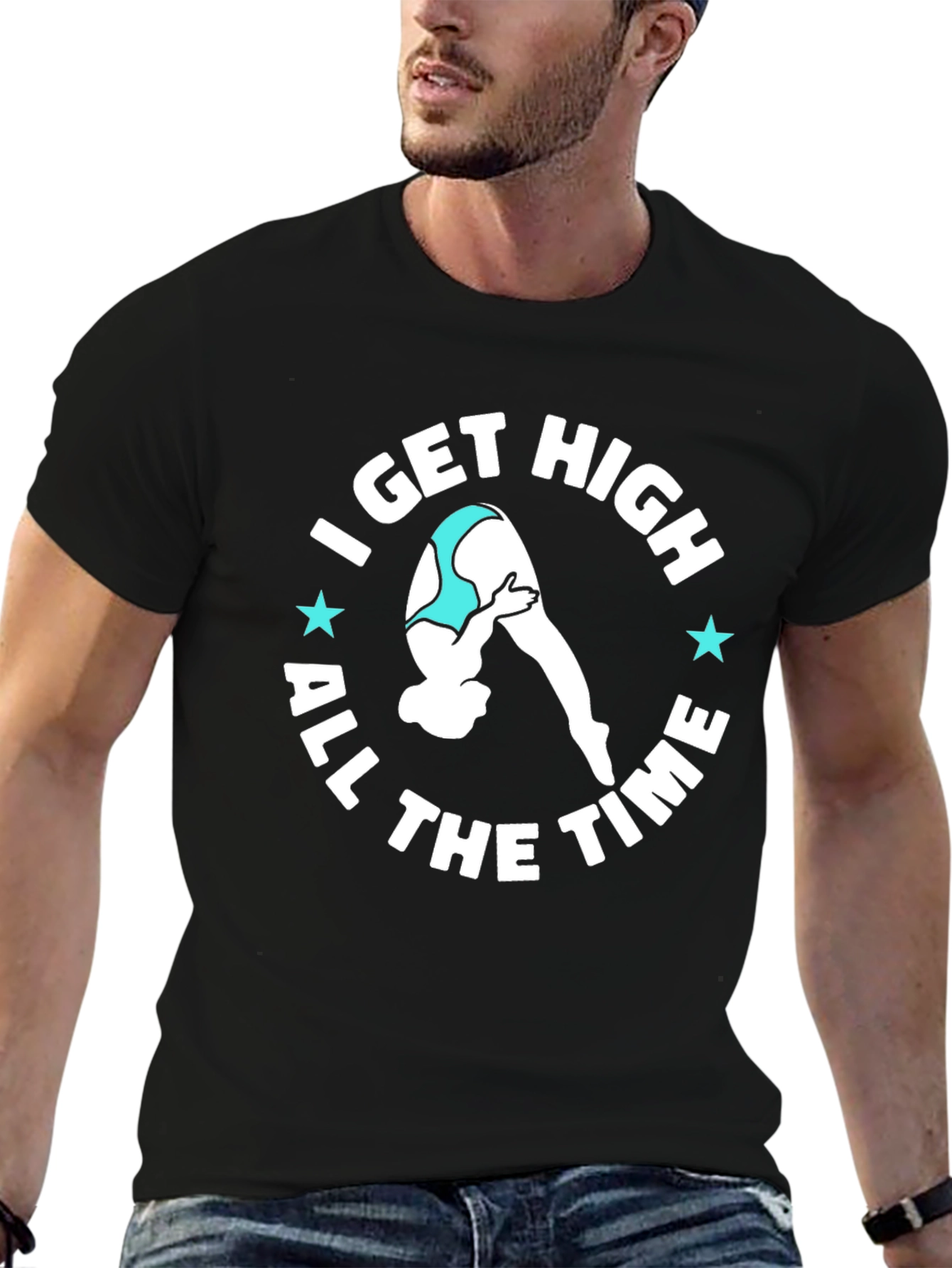 Black I Get High All The Time T-Shirt Funny Diving Tee view 6