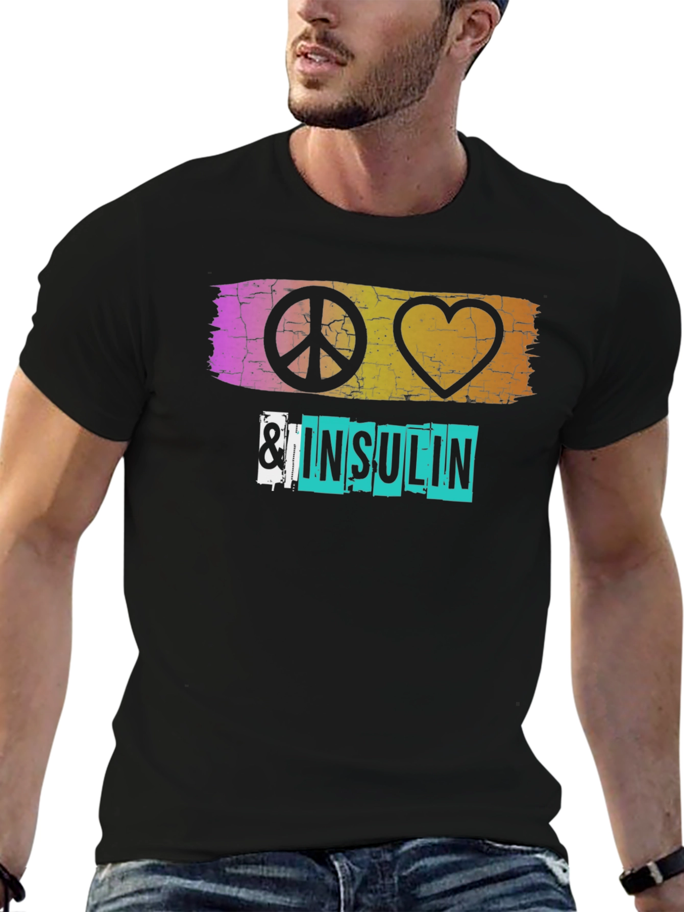 Black Peace Love & Insulin T-Shirt - Diabetes Awareness view 6