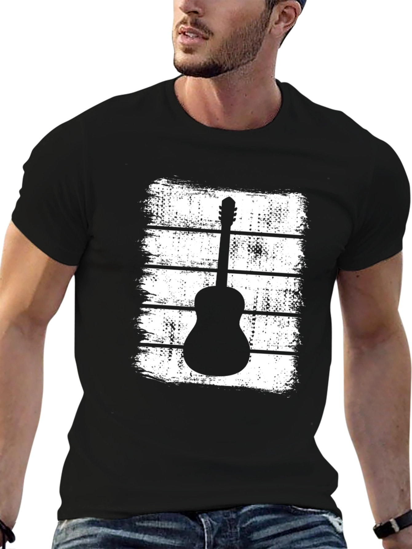 Black Guitar Graphic T-Shirt - Black view 6