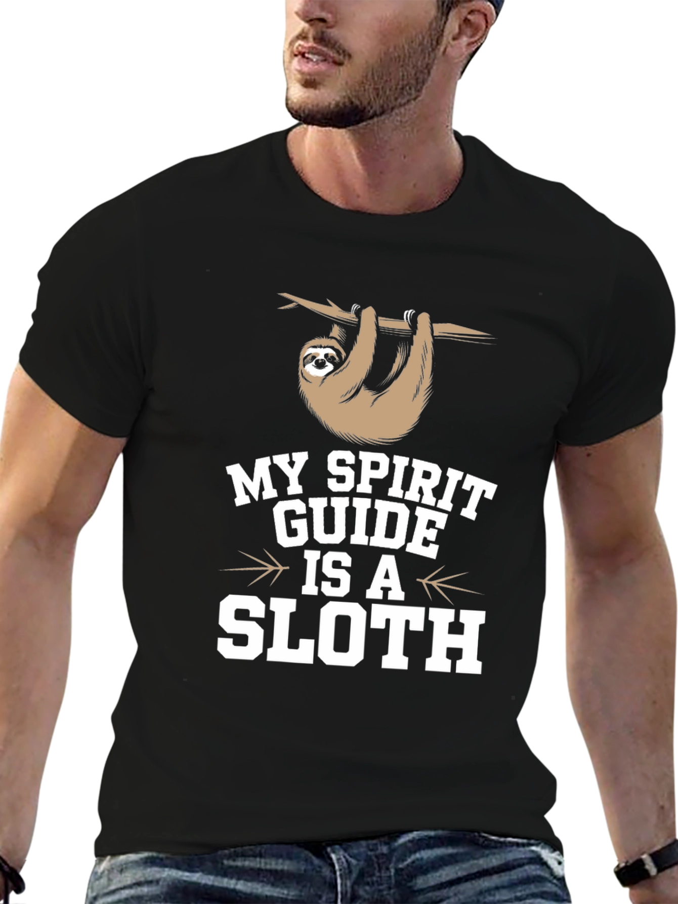 Black My Spirit Guide Is A Sloth Graphic Tee view 6