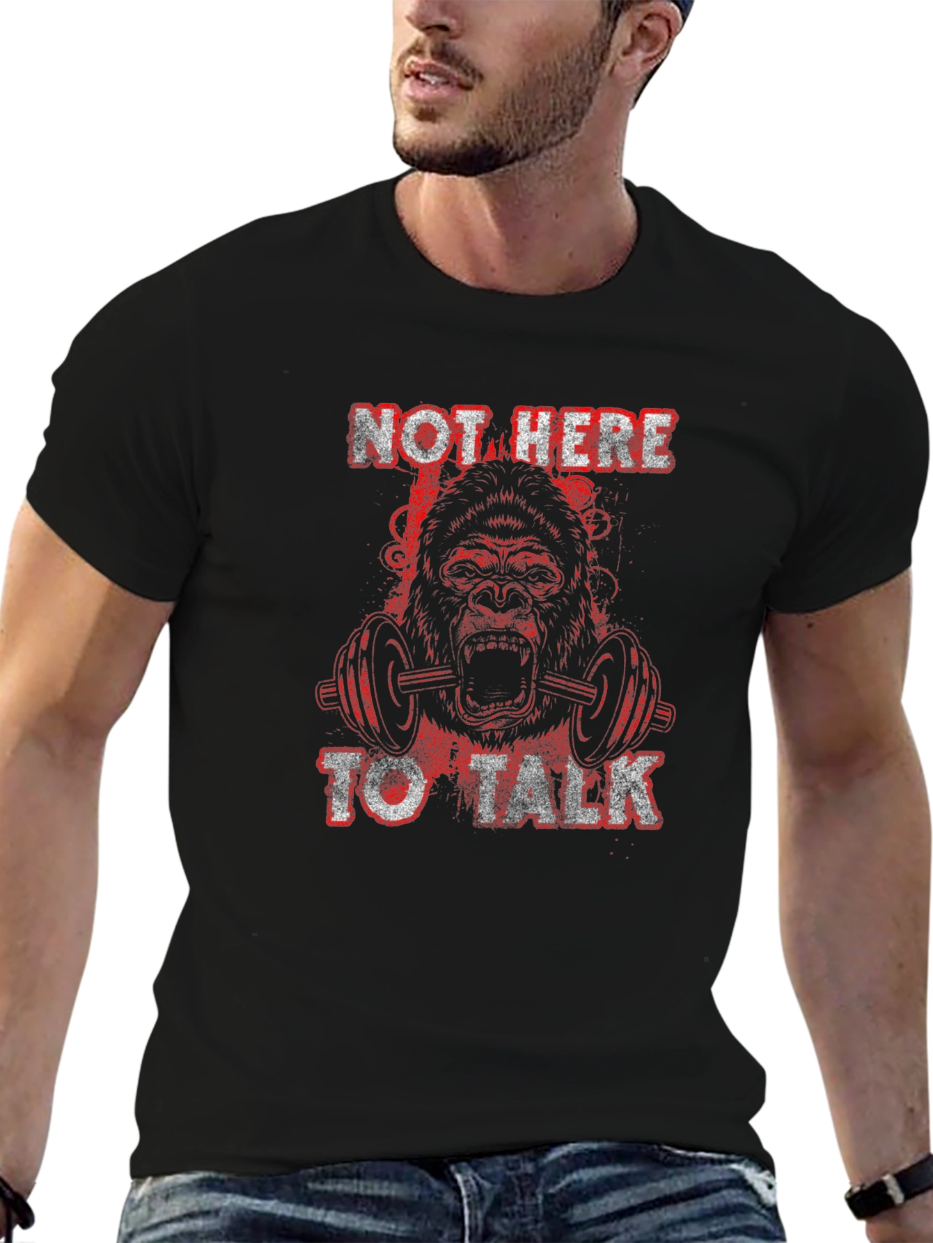 Black Gorilla Gym T-Shirt - Not Here to Talk view 6