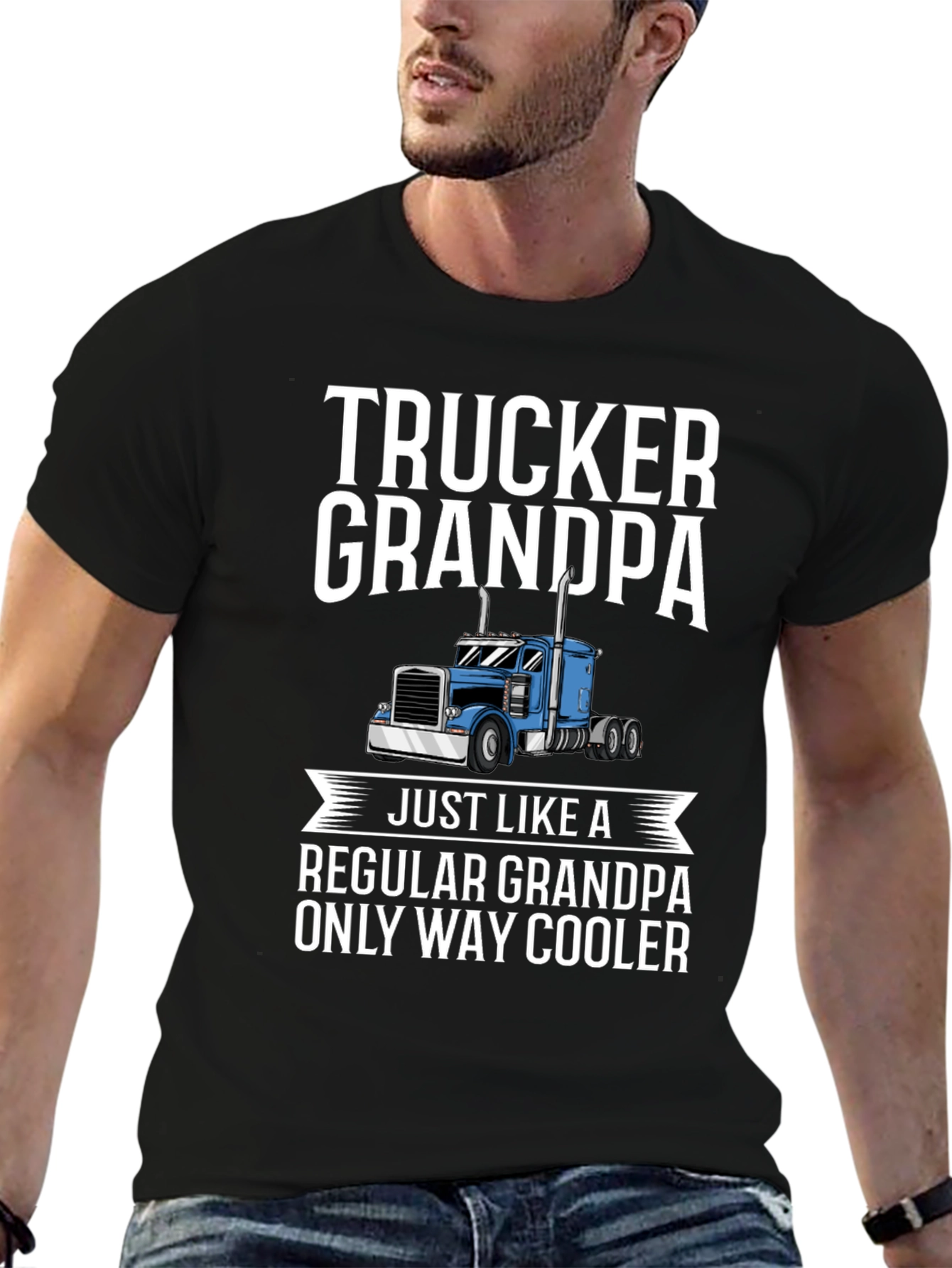 Black Trucker Grandpa T-Shirt - Cool Grandfather Tee view 6