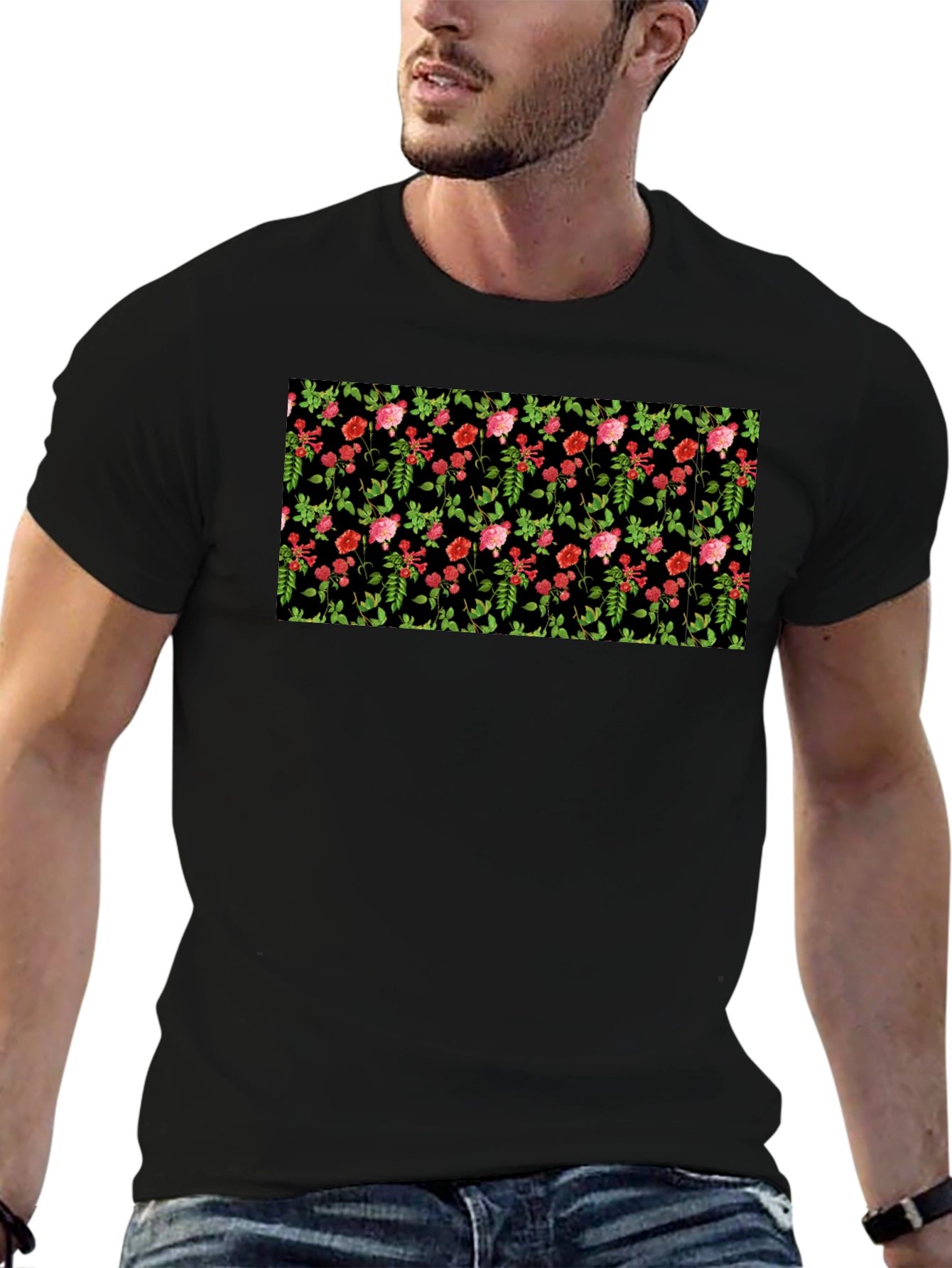 Black Floral Black T-Shirt view 6