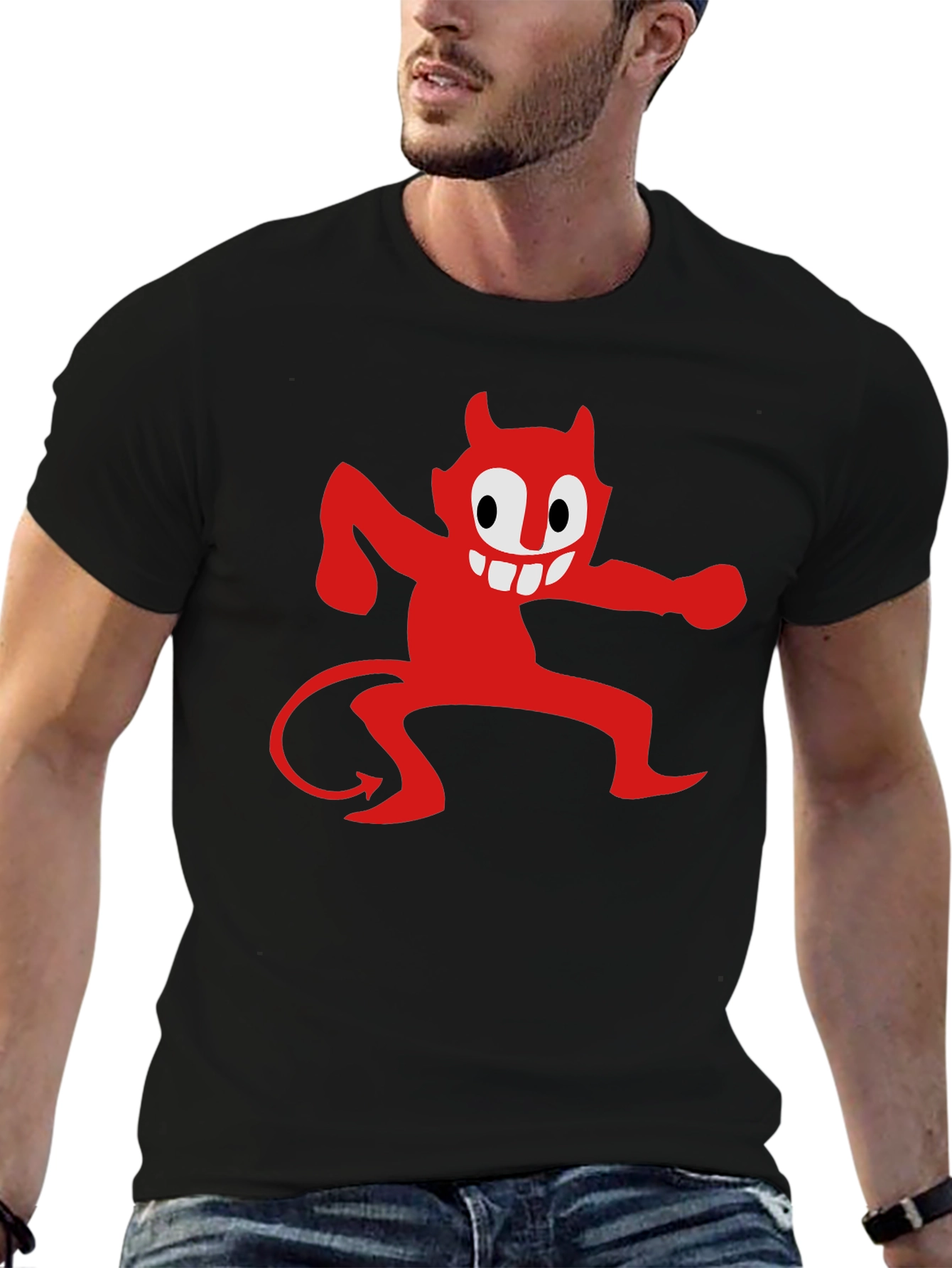 Black Cartoon Devil Graphic Tee - Mens Black T-Shirt view 6