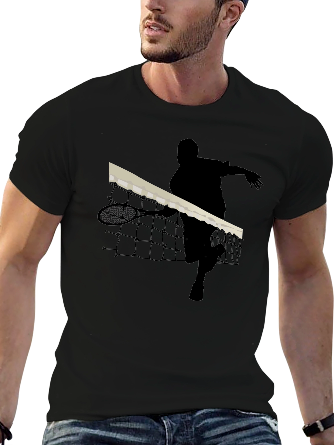 Black Tennis Player Silhouette Black T-Shirt view 6