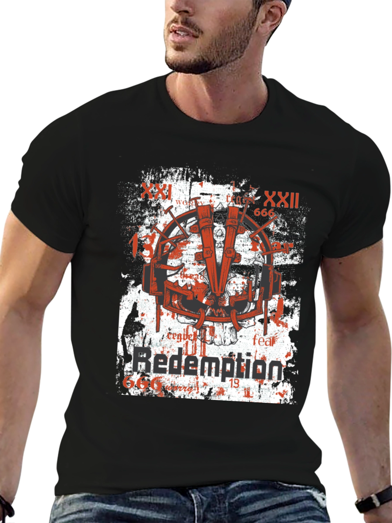 Black Redemption Graphic Print T-Shirt, Grunge Style view 6