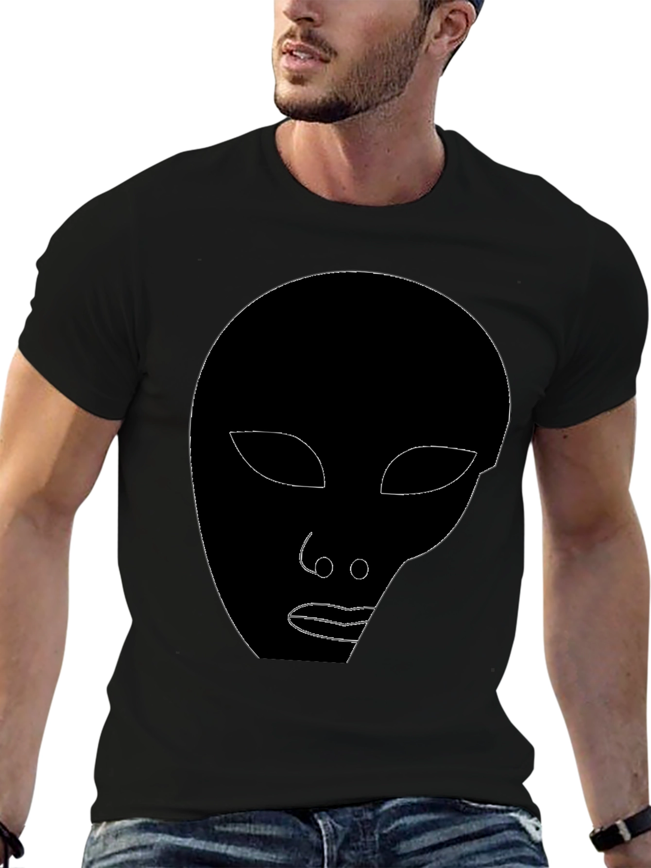 Black Abstract Face Graphic Tee - Stylish Black T-Shirt view 6