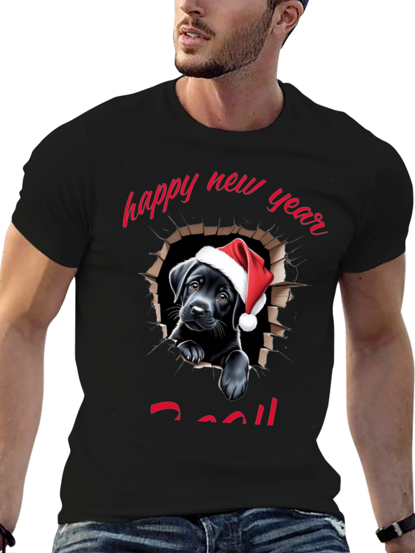 Black Happy New Year Dog T-Shirt view 6