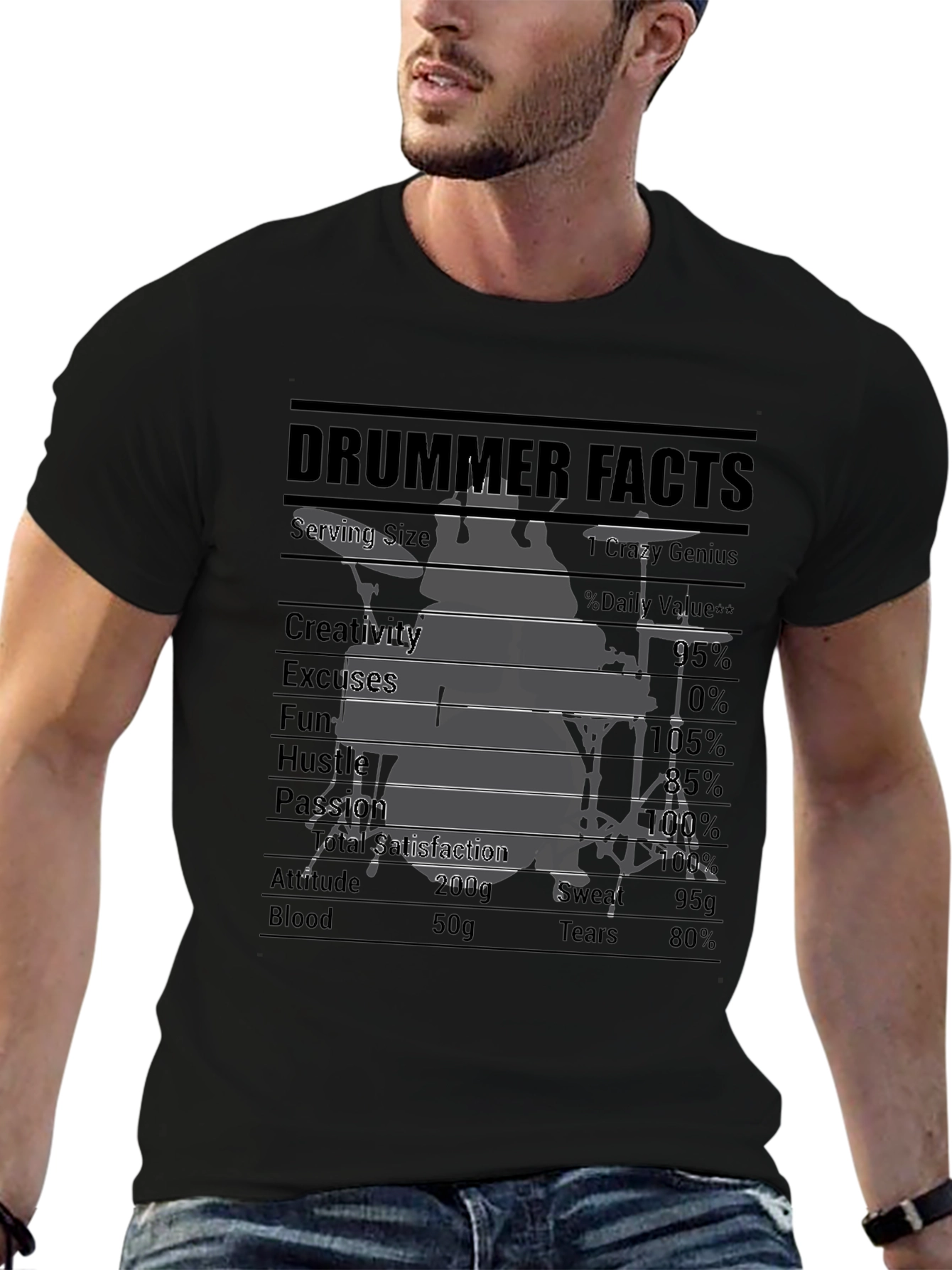 Black Drummer Facts T-Shirt: Crazy Genius Percussion Tee view 6