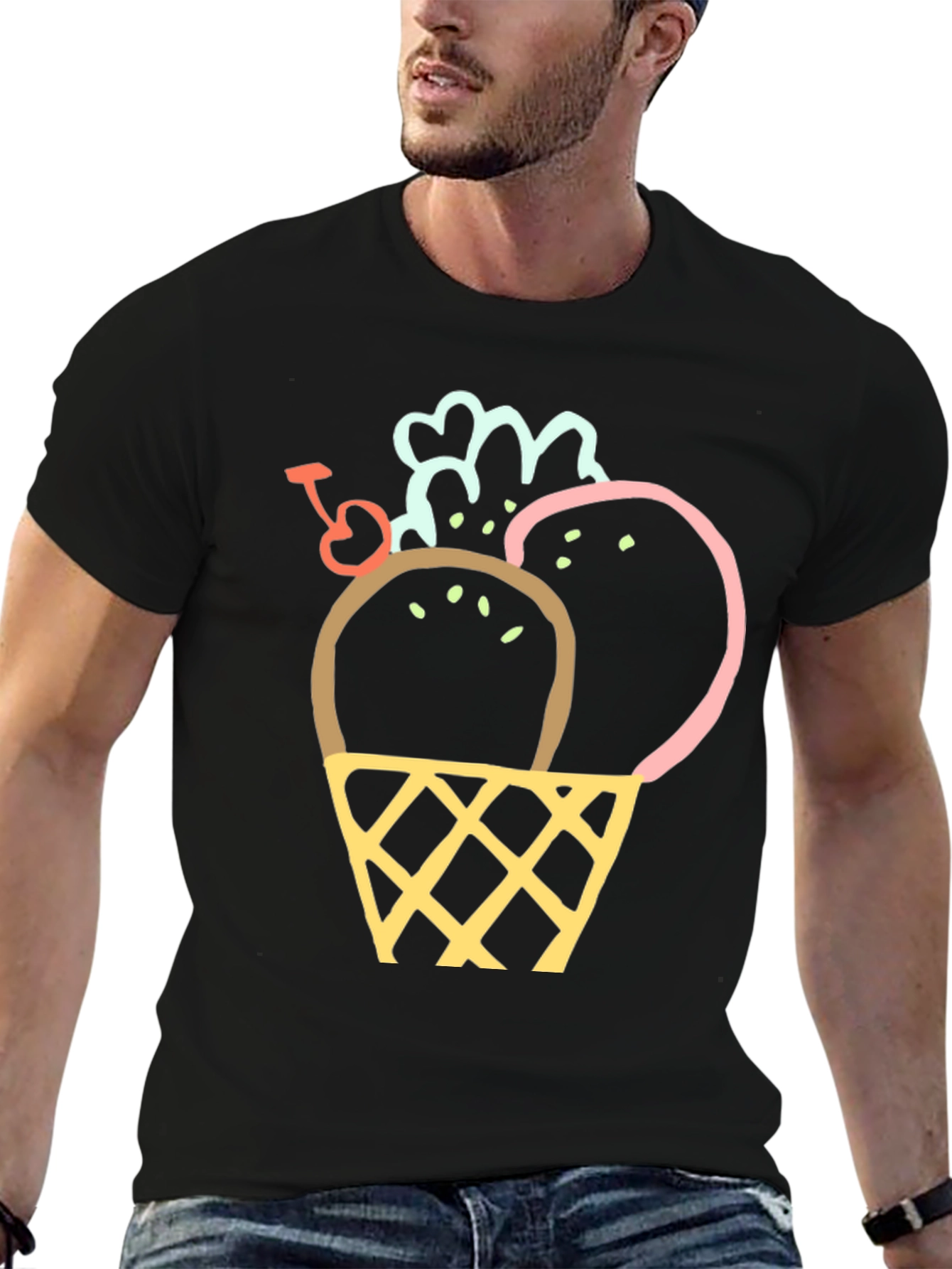 Black Ice Cream Cone Graphic Tee - Trendy & Fun view 6
