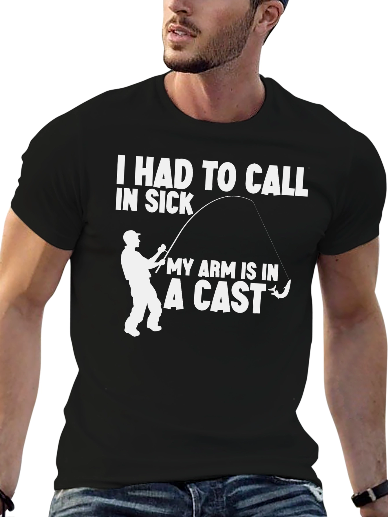 Black Funny Fishing T-Shirt - I Had To Call In Sick view 6